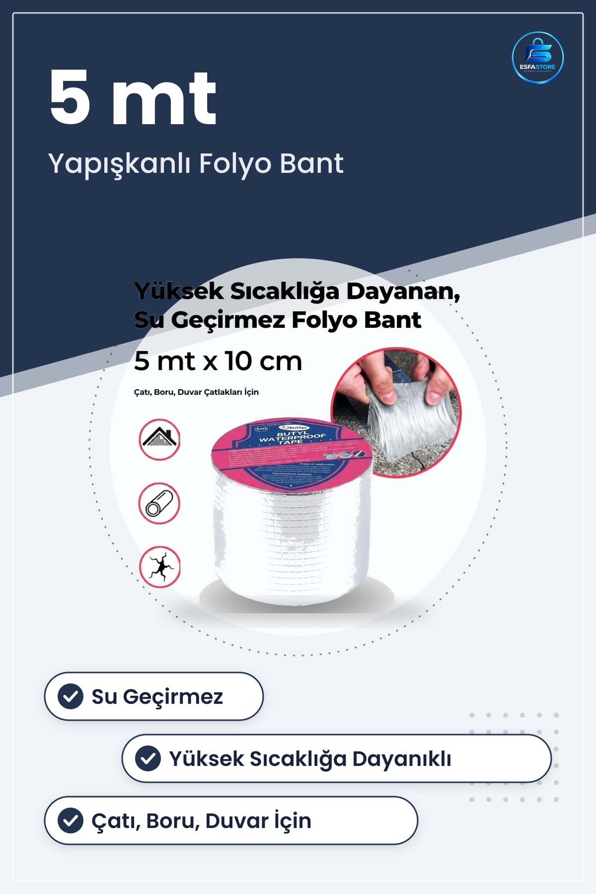 Folyo Tamir Bandı Su Geçirmez Yüksek Sıcaklığa Dayanıklı Çatı Boru Duvar Çatlak Onarıcı Yapışkanlı