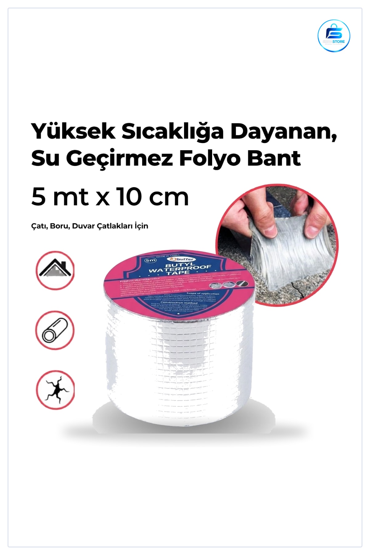 Folyo Tamir Bandı Su Geçirmez Yüksek Sıcaklığa Dayanıklı Çatı Boru Duvar Çatlak Onarıcı Yapışkanlı