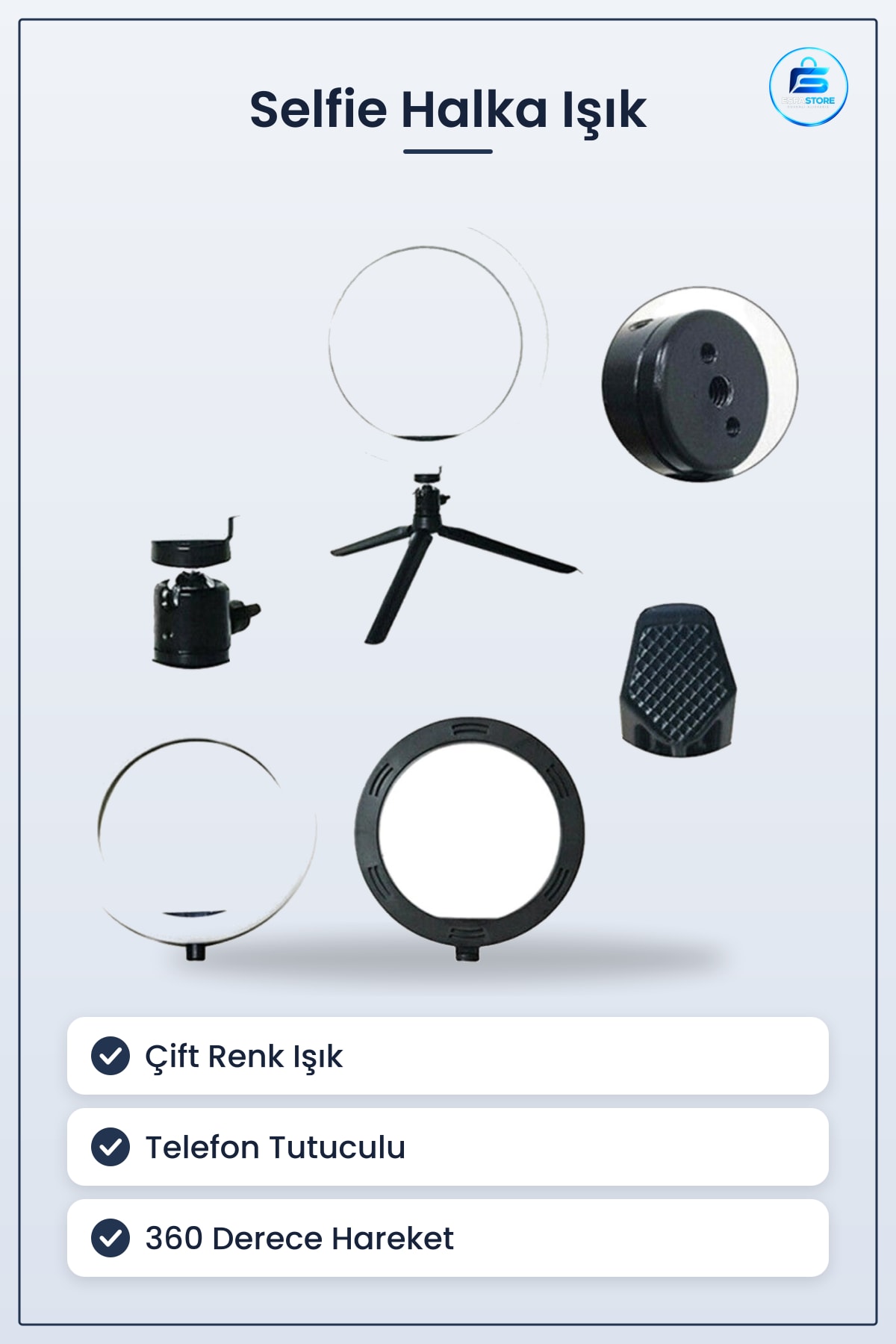 Selfie Halka Işık Tripod Led Telefon Tutuculu Video Fotoğraf Stüdyo Aydınlatma Pratik Kullanışlı