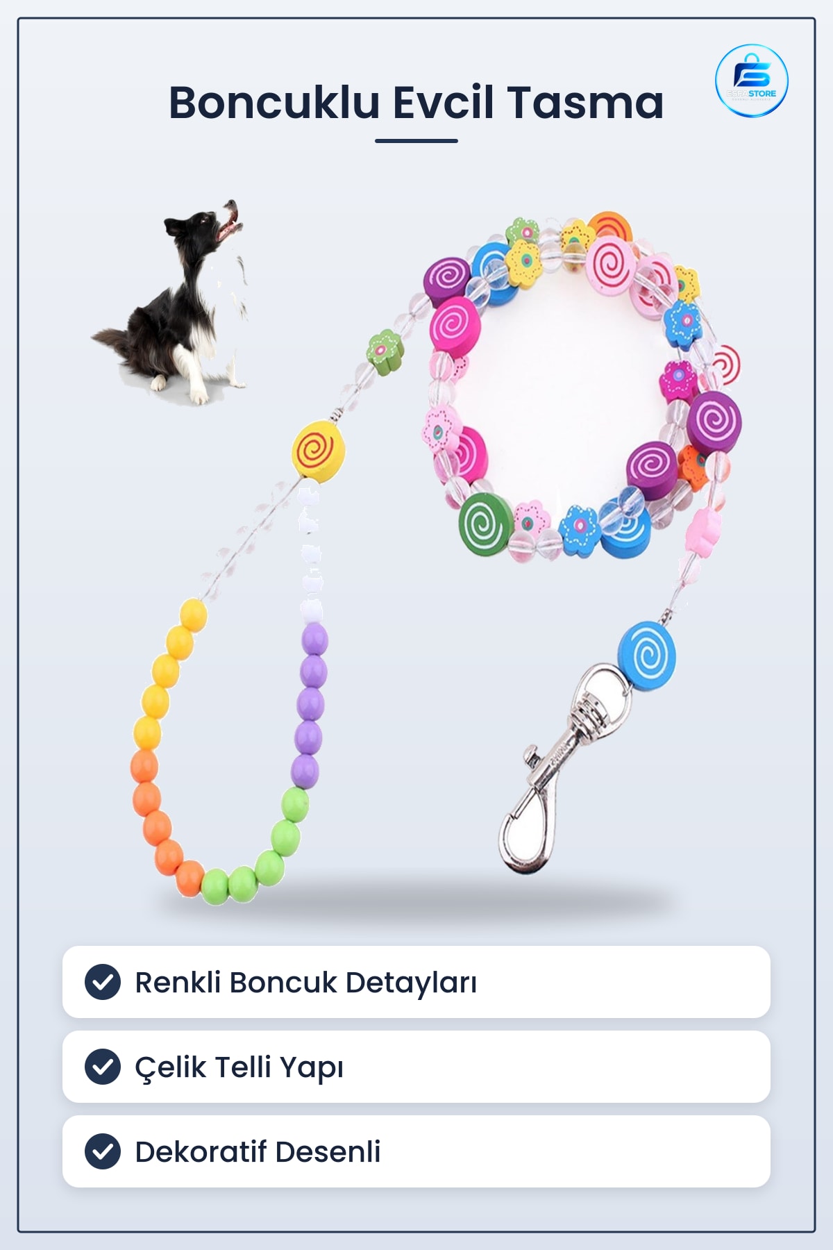 Kedi Köpek Tasması Boncuklu Desenli Çelik Telli Süslü Sevimli Dekoratif Evcil Hayvan Aksesuarı