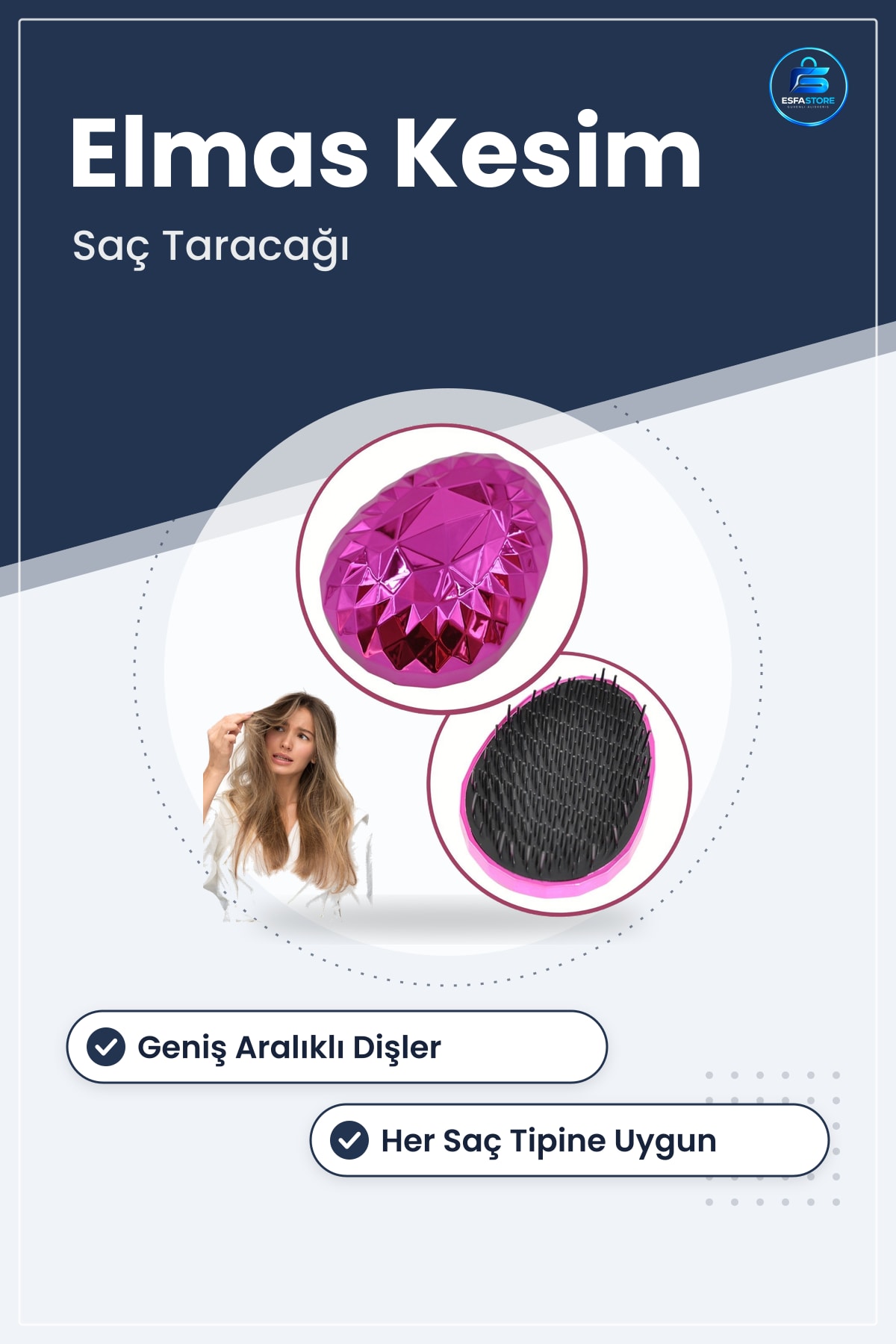 Tarak Düzleştirici Fırçalı Geniş Aralıklı Her Saç Tipine Uygun Kabarmayı Önleyen Düğüm Açıcı