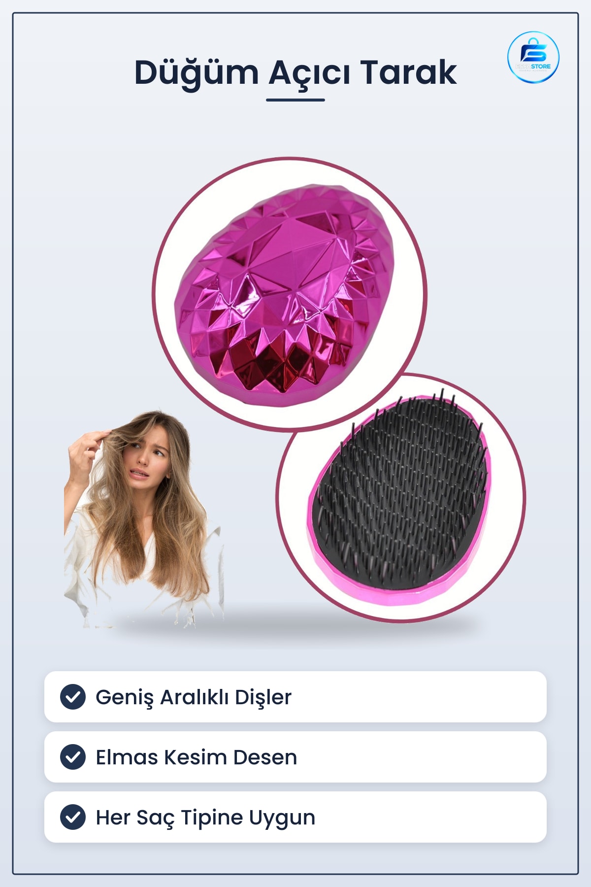 Tarak Düzleştirici Fırçalı Geniş Aralıklı Her Saç Tipine Uygun Kabarmayı Önleyen Düğüm Açıcı