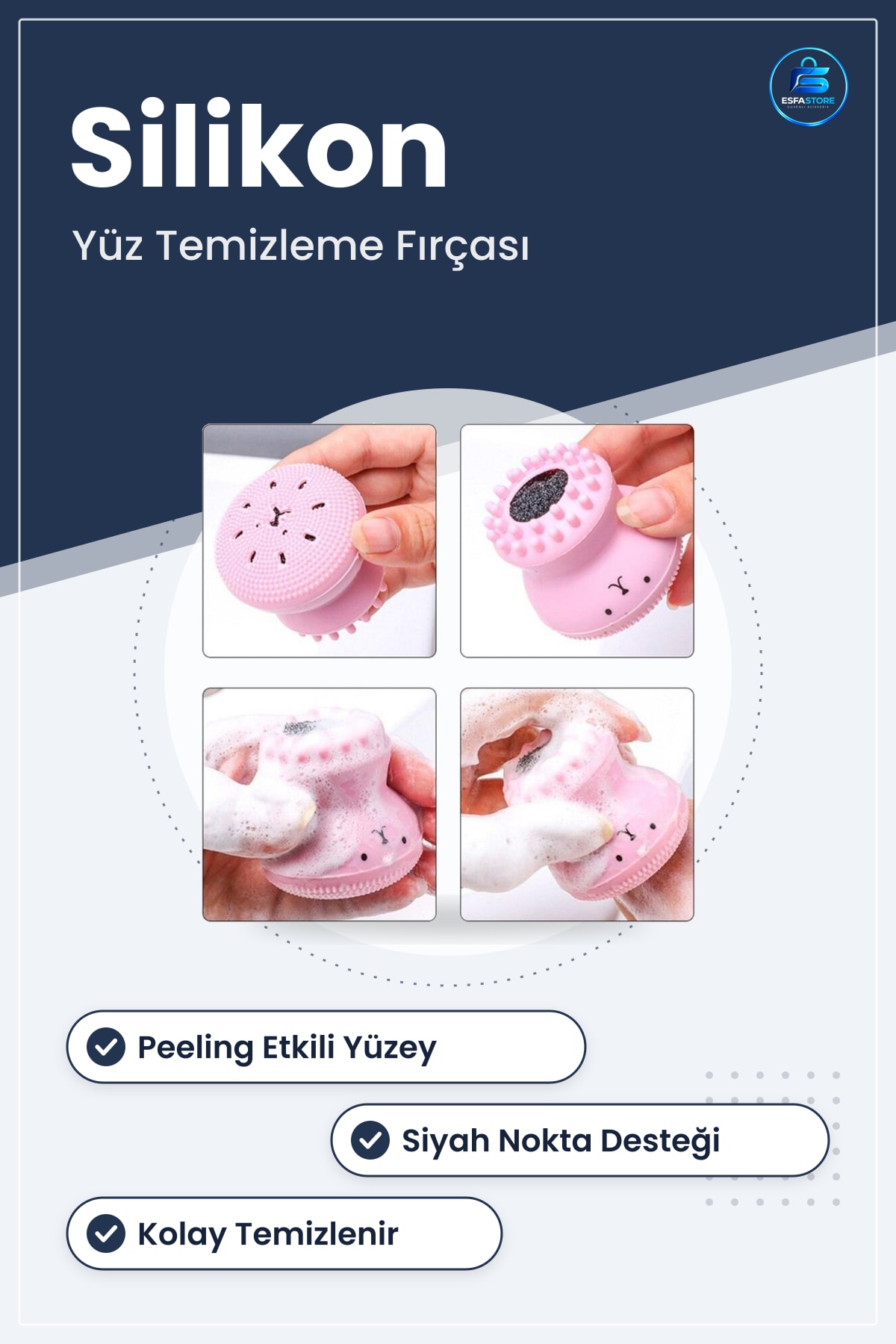 Silikon Mini Yüz Temizleme Fırçası Peeling Etkili Nokta Giderici Kolay Temizlenen Dayanıklı