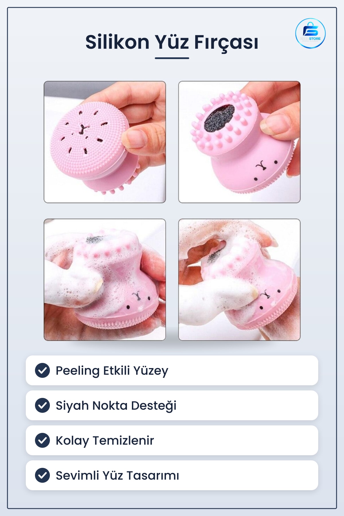 Silikon Mini Yüz Temizleme Fırçası Peeling Etkili Nokta Giderici Kolay Temizlenen Dayanıklı