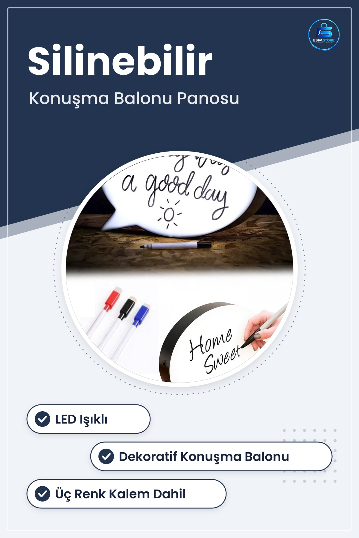 Kalemle Yazılabilen Konuşma Balonu Led Işıklı Mesaj Panosu Dekoratif Hediyelik Tabela Kullanışlı