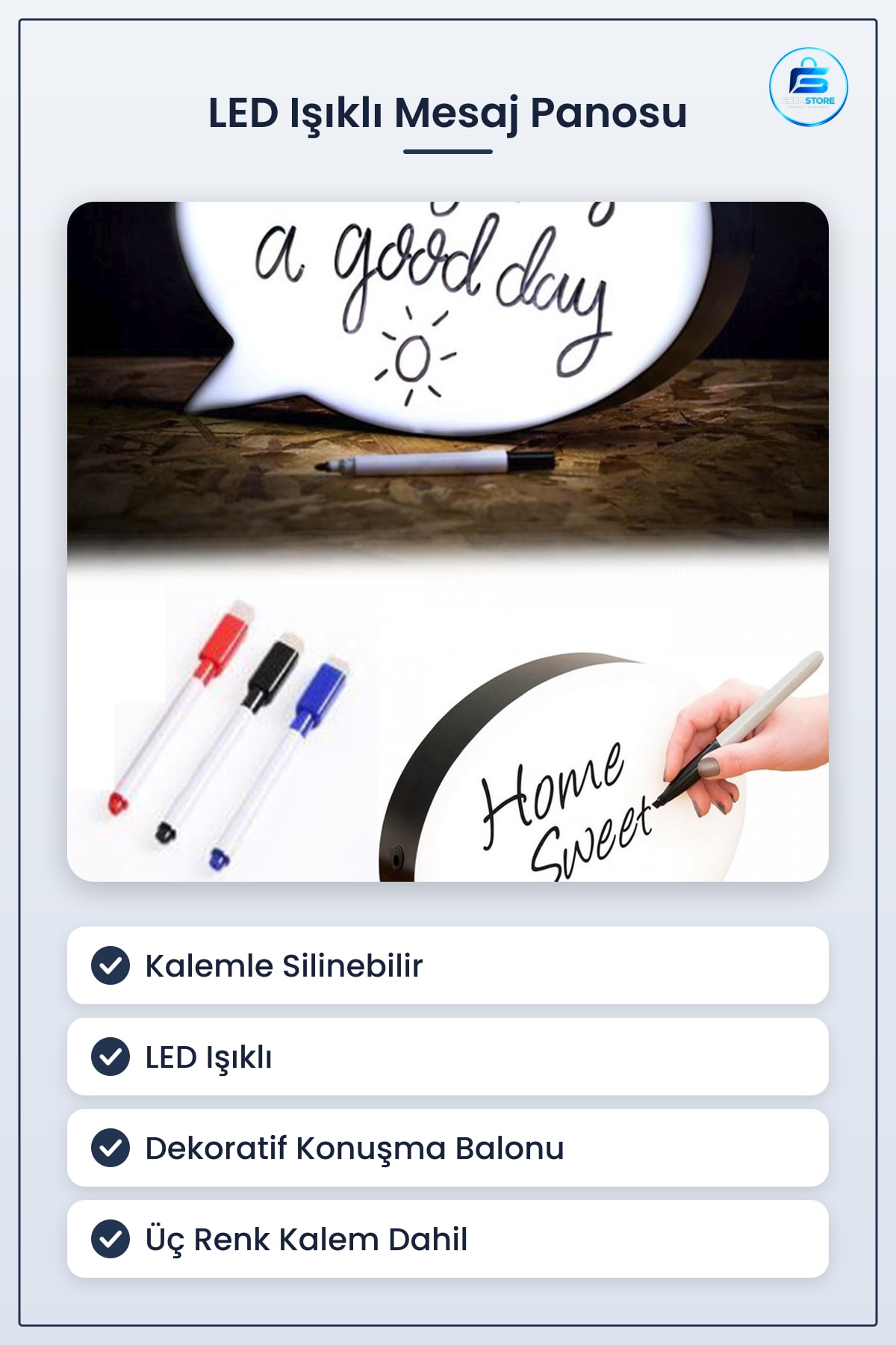 Kalemle Yazılabilen Konuşma Balonu Led Işıklı Mesaj Panosu Dekoratif Hediyelik Tabela Kullanışlı