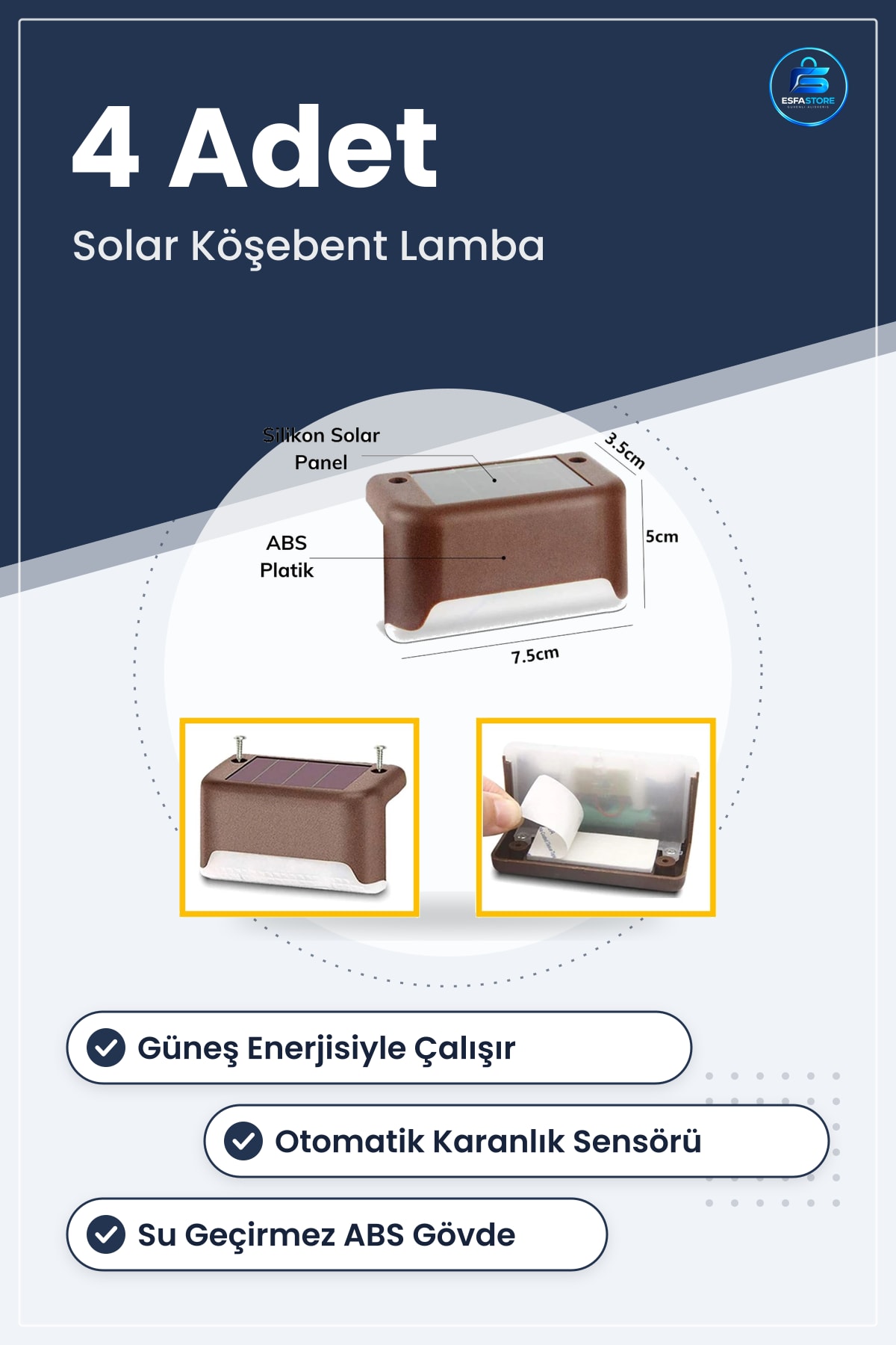 Solar Köşebent Merdiven Lambası Su Geçirmez Dış Mekan Bahçe Yolu Led Aydınlatma Dayanıklı Pratik