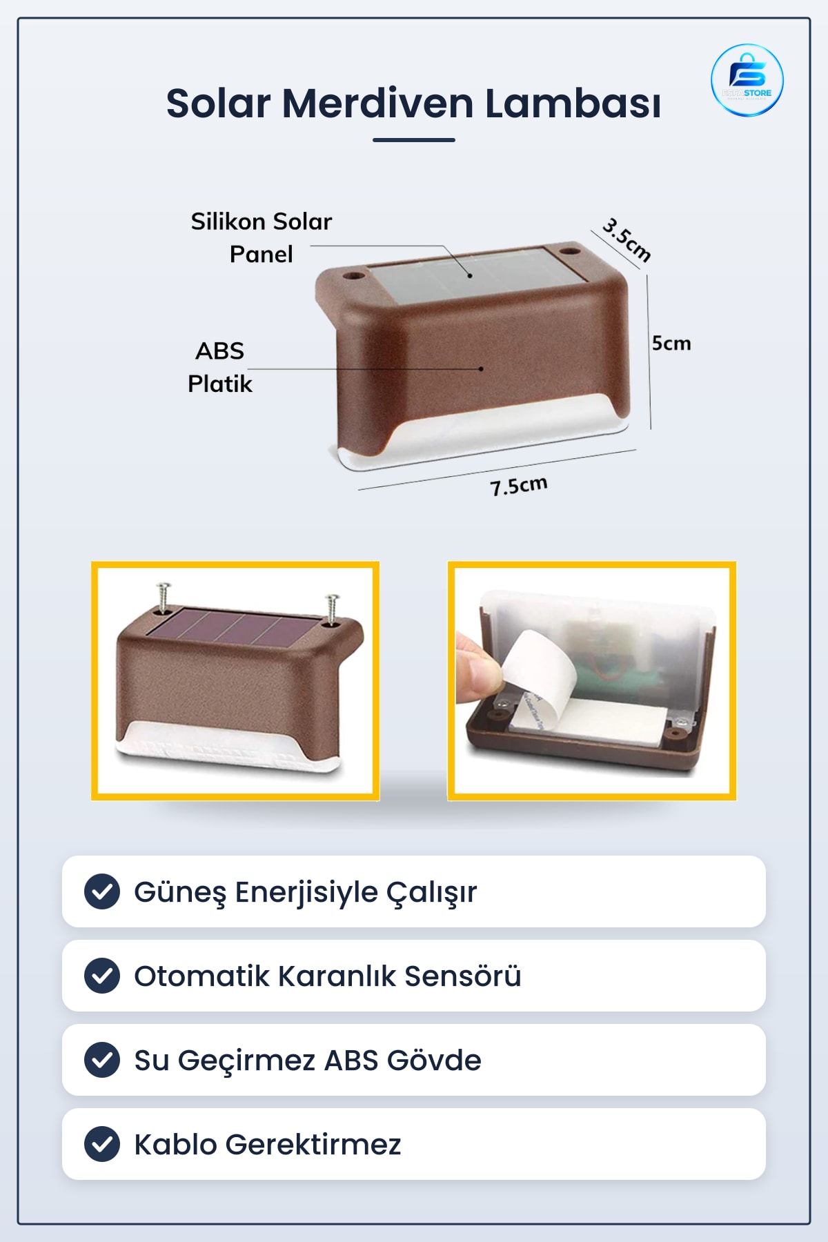 Solar Köşebent Merdiven Lambası Su Geçirmez Dış Mekan Bahçe Yolu Led Aydınlatma Dayanıklı Pratik