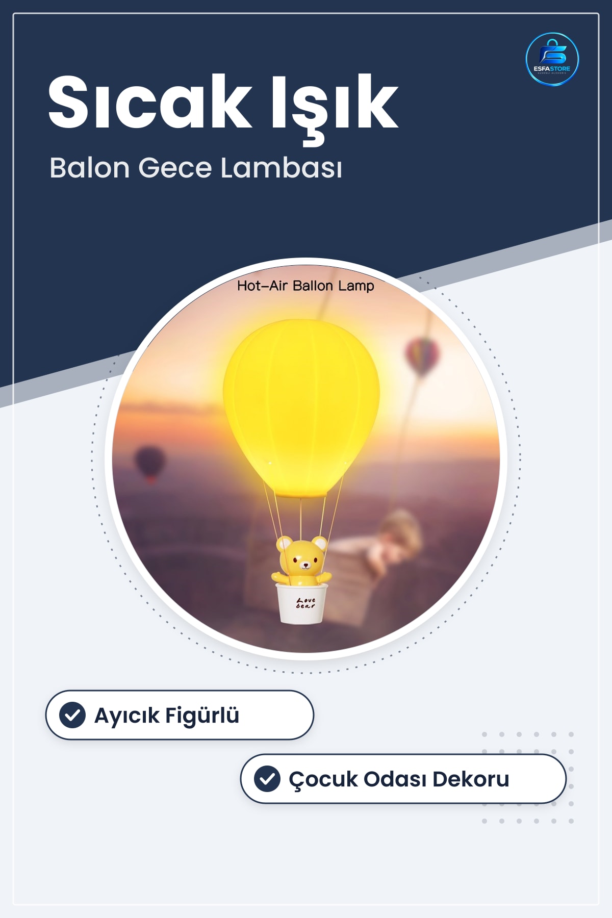 Balonlu Ayıcıklı Led Gece Lambası Çocuk Odası İçin Dekoratif Sevimli Hediyelik Aydınlatma