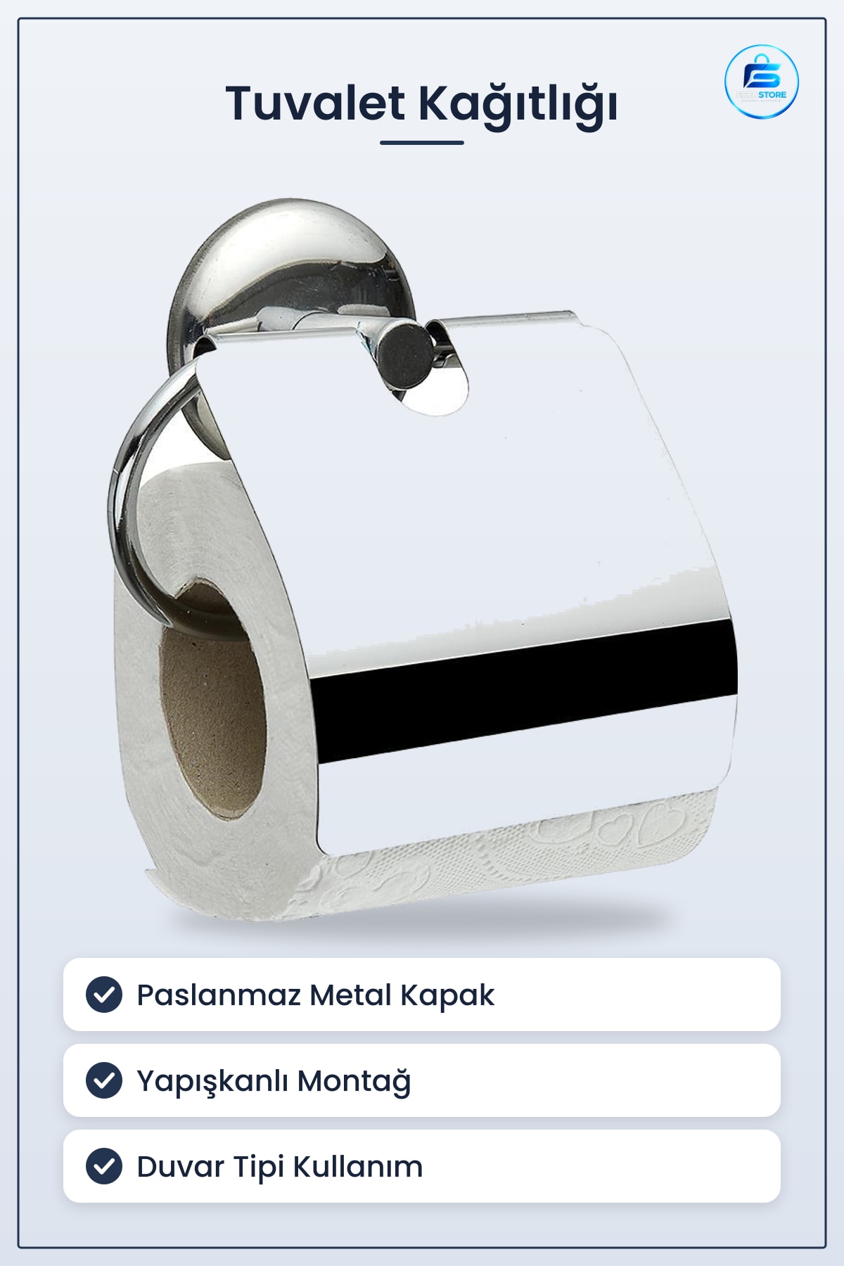 Paslanmaz Metal Kapaklı Gümüş Yapışkanlı Wc Tuvalet Kağıdı Standı Kağıtlık Aparatı Duvar Tipi