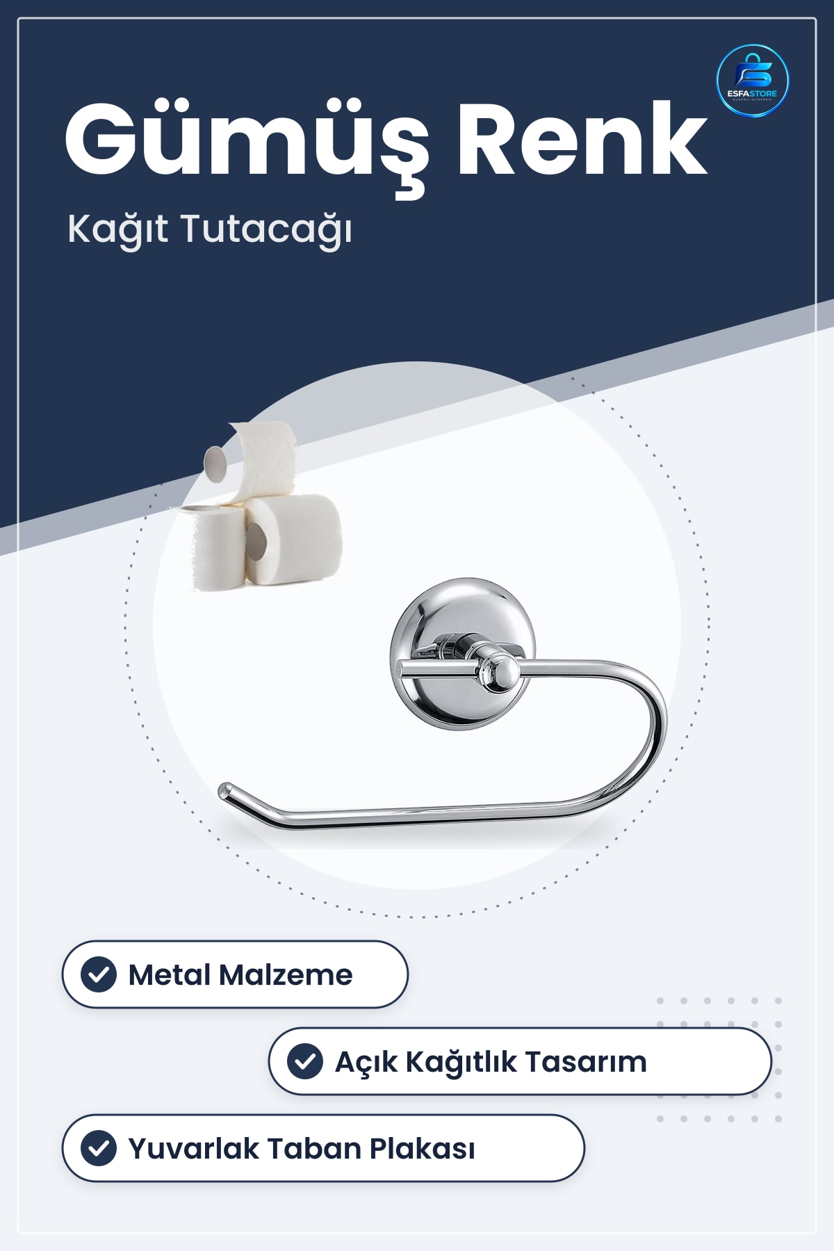 Tuvalet Kağıt Tutacağı Metal Gümüş Renkli Açık Kağıtlık Wc Aparatı Banyo Duvar Tipi Tutucu