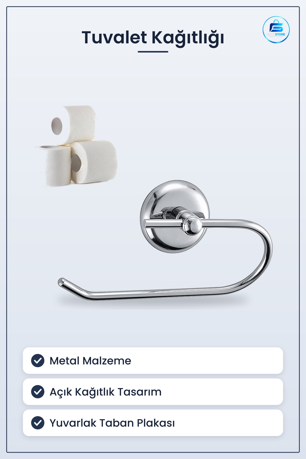Tuvalet Kağıt Tutacağı Metal Gümüş Renkli Açık Kağıtlık Wc Aparatı Banyo Duvar Tipi Tutucu