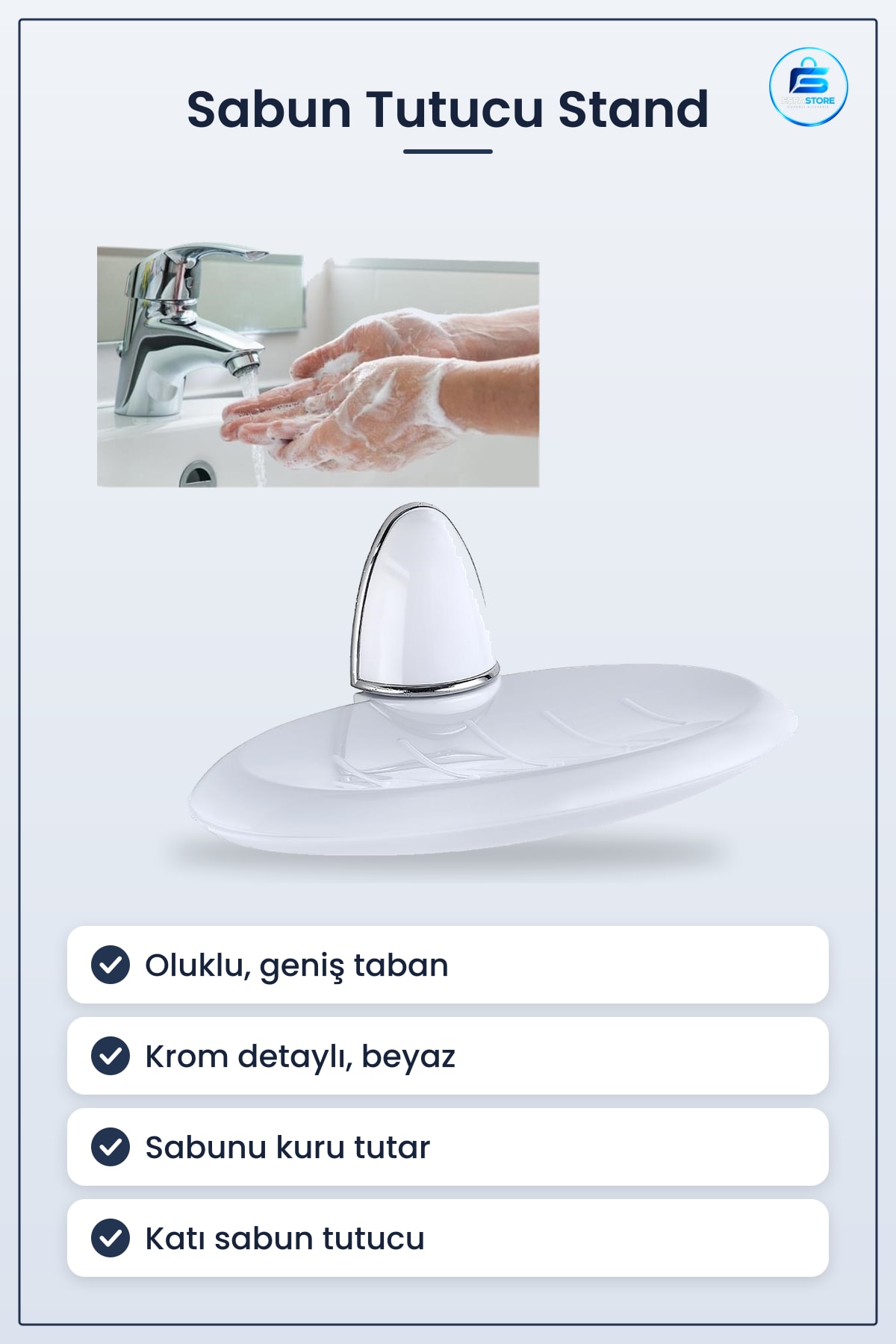 Beyaz Sabunluk Tutucu Stand Dekoratif Krom Detaylı Katı Sabun Tutacağı Raf Lüks Banyo Aksesuarı