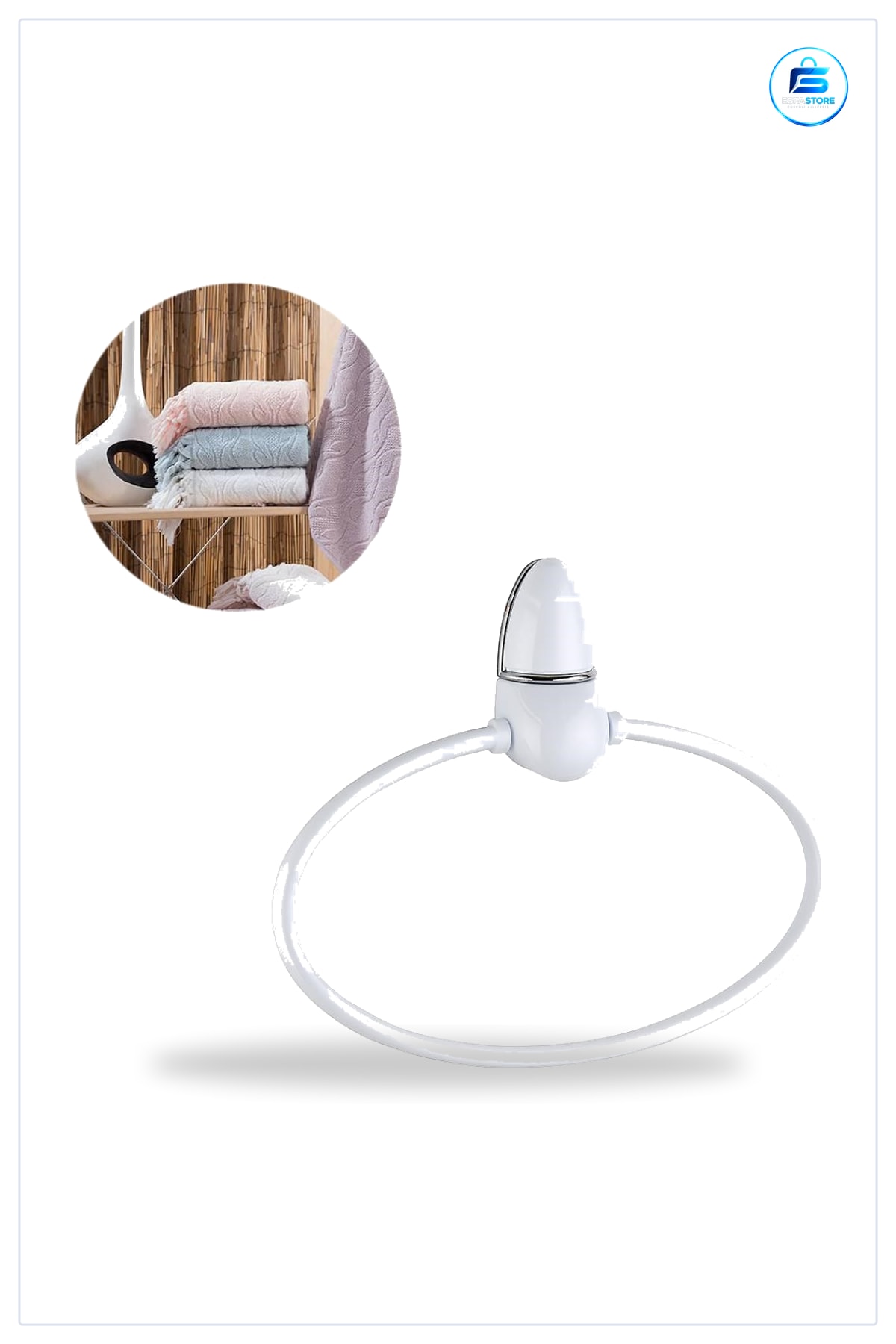 Oval Halka Havluluk El Havlusu Tutacağı Askısı Beyaz Dekoratif Banyo Aksesuarı Krom Detaylı