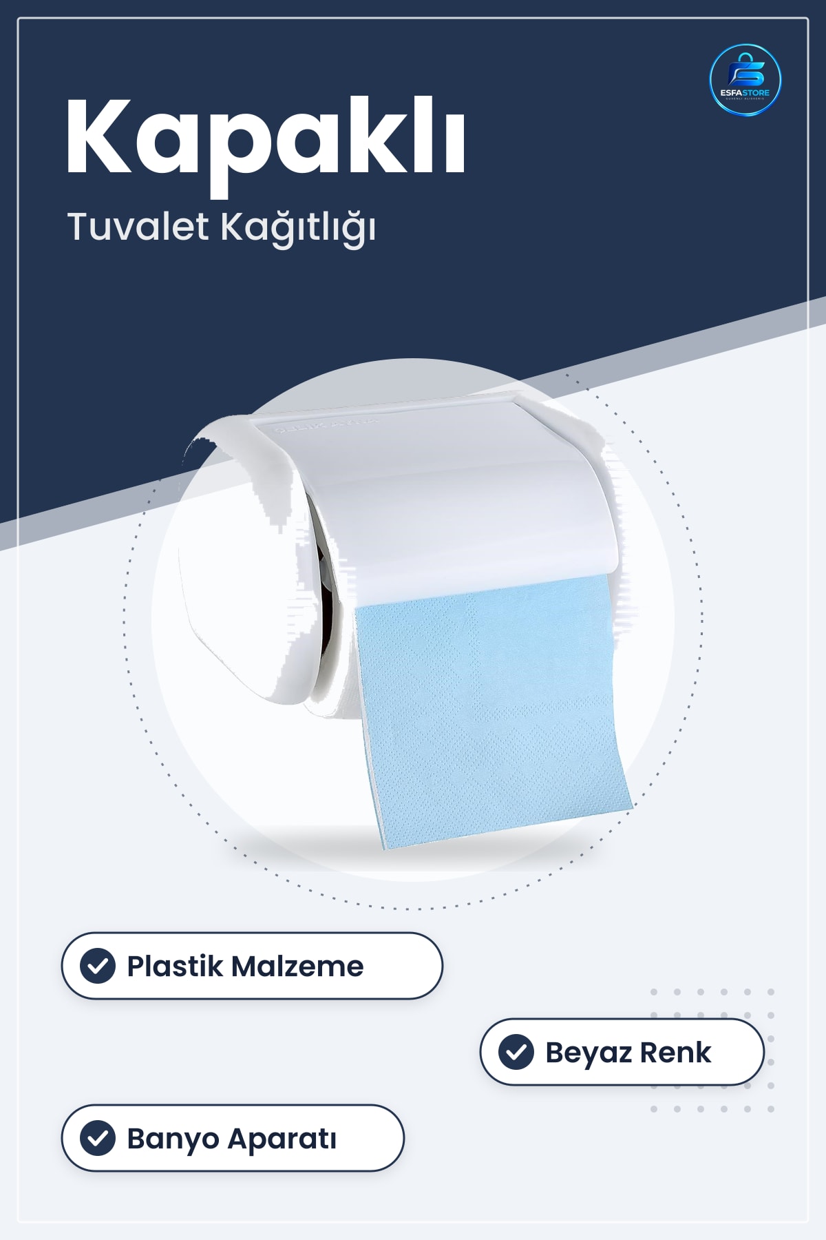 Kapaklı Rulo Tuvalet Kağıdı Tutucu Askısı Standı Tombul Kağıtlık Plastik Wc Banyo Aparatı Beyaz