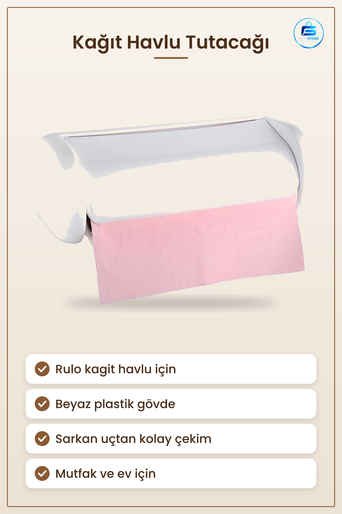 Rulo Kağıt Havlu Tutacağı Askısı Aparatı Pratik Beyaz Plastik Mutfak Kullanımı Ev İçin
