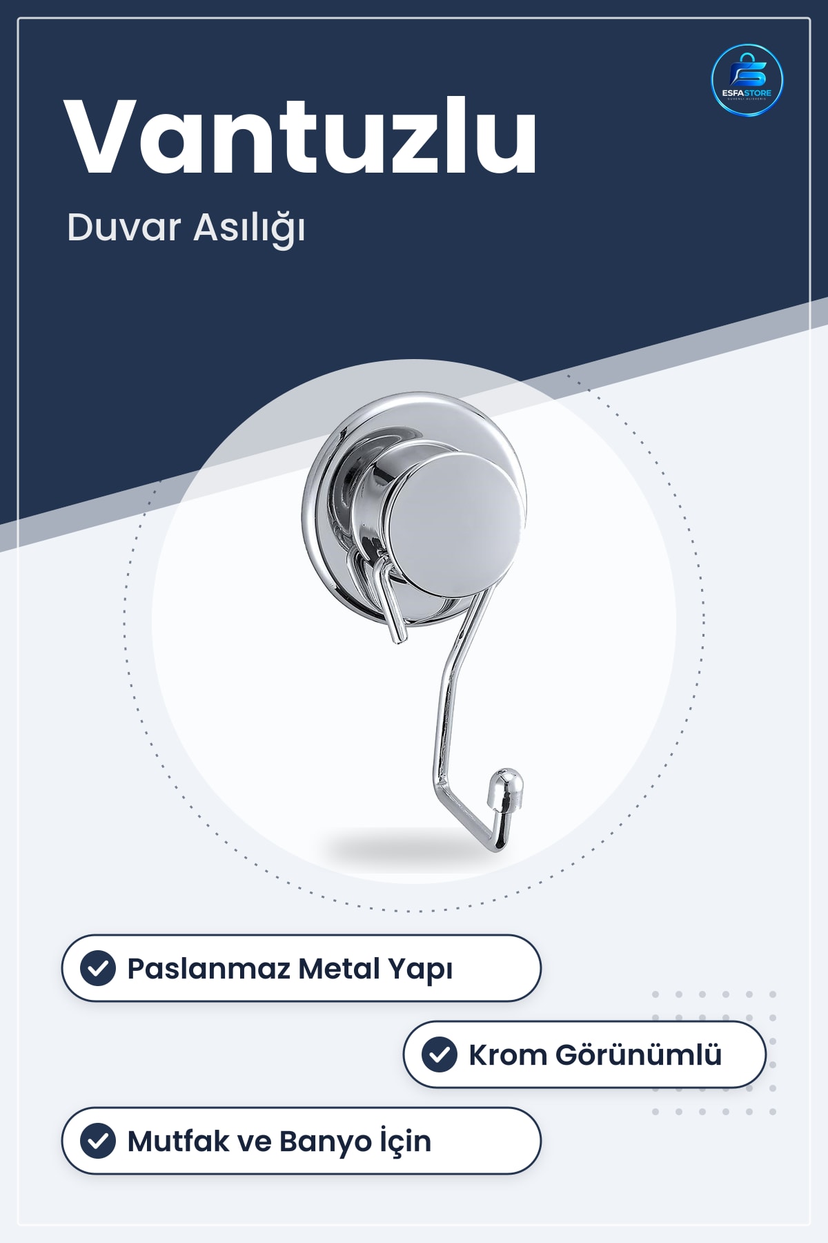 Tek Kancalı Vantuzlu Paslanmaz Metal Askılık Mutfak Banyo Duvar Yüzeyi Dekoratif Pratik Kullanışlı