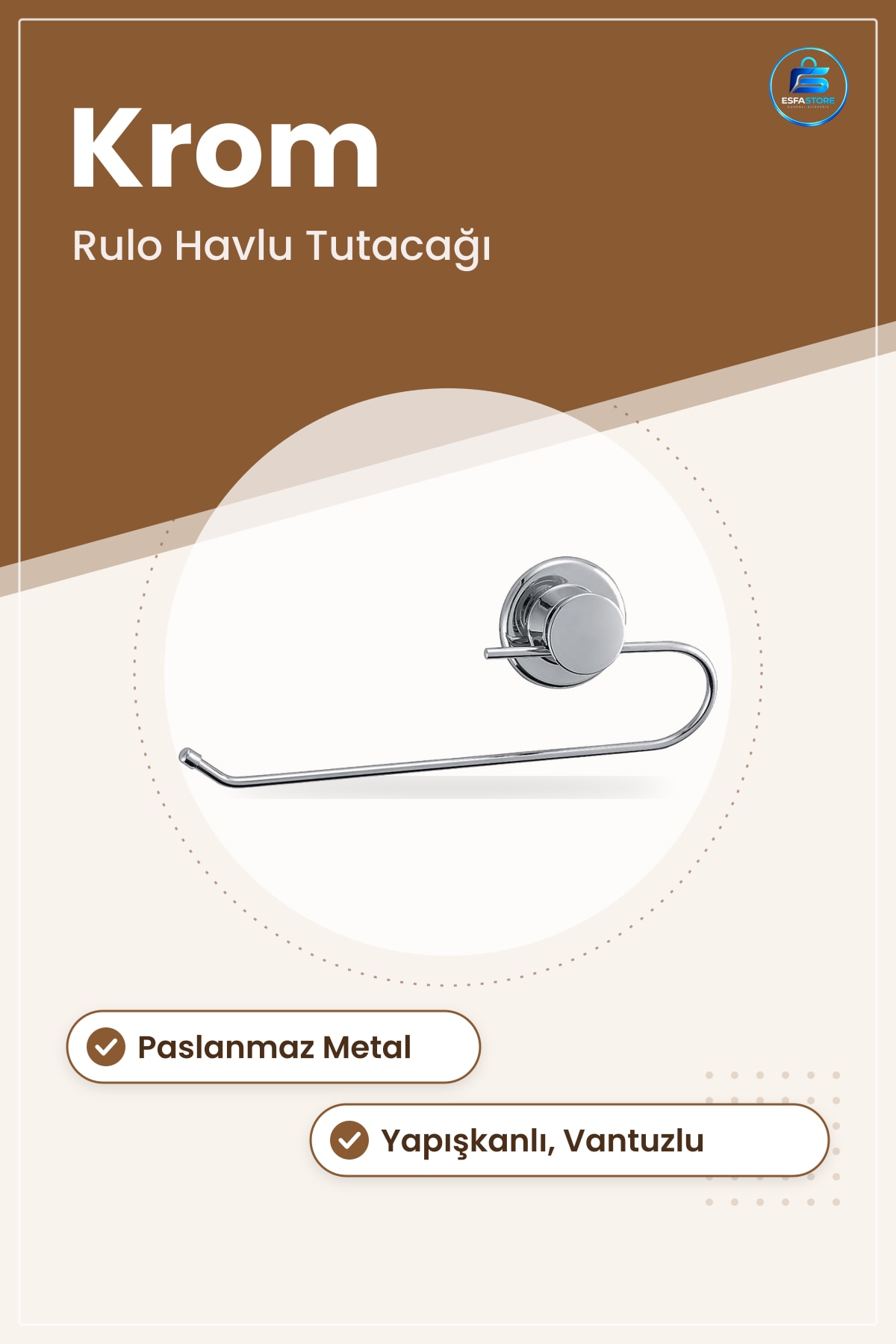 Yapışkanlı Paslanmaz Metal Kağıt Havluluk Rulo Havlu Tutacağı Askısı Vantuzlu Duvar Montajlı Krom