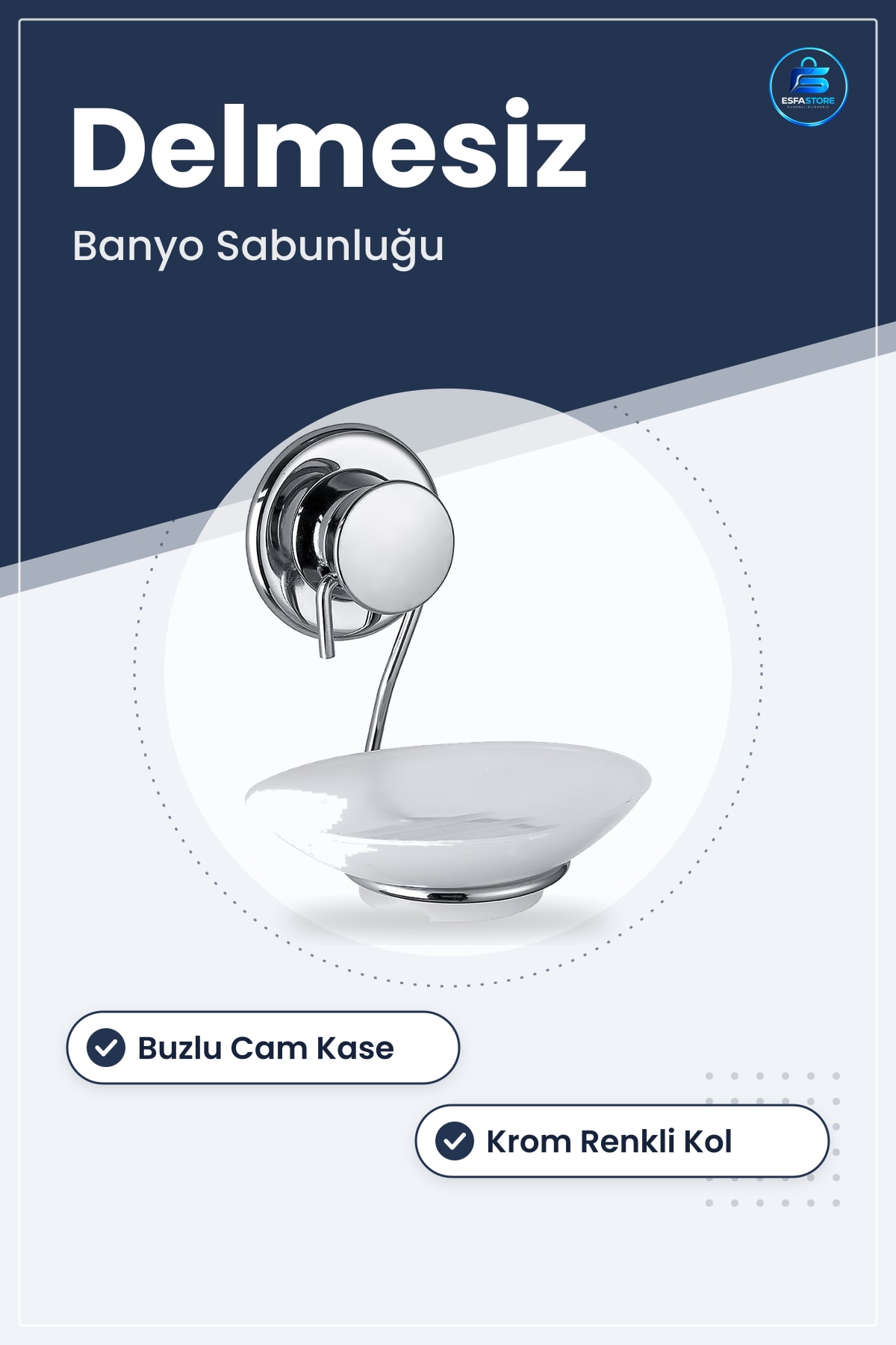 Yapışkanlı Sabunluk Cam Tabanlı Metal Kaplama Duvar Montajlı Banyo Aksesuarı Delmesiz Kullanım