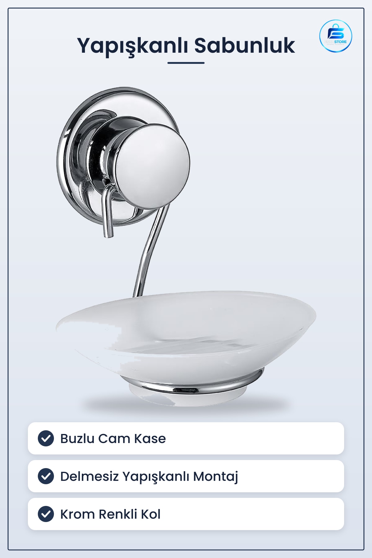 Yapışkanlı Sabunluk Cam Tabanlı Metal Kaplama Duvar Montajlı Banyo Aksesuarı Delmesiz Kullanım