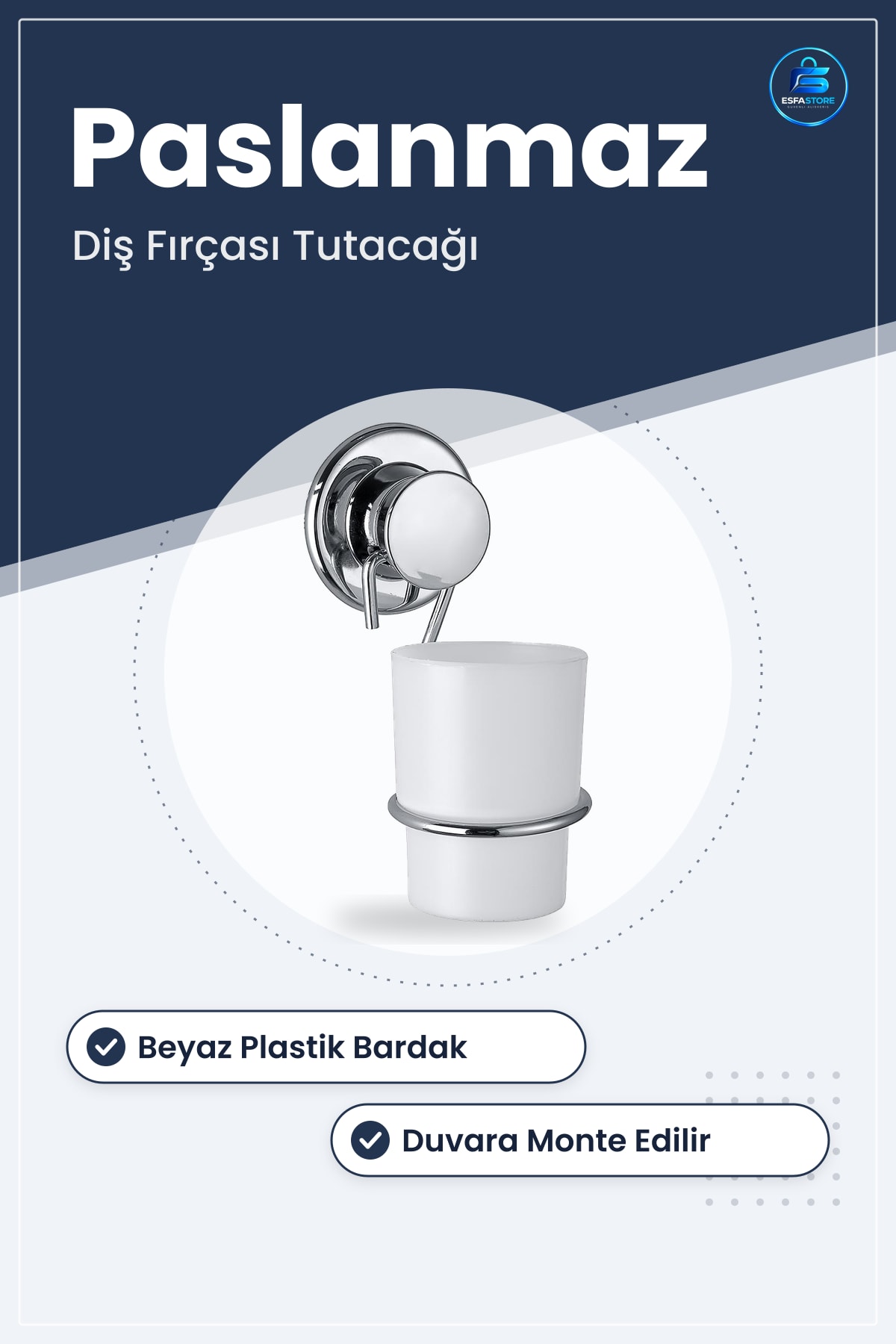 Diş Fırçası Tutacağı Paslanmaz Metal Bardaklı Dekoratif Duvara Monte Banyo Fırçalığı