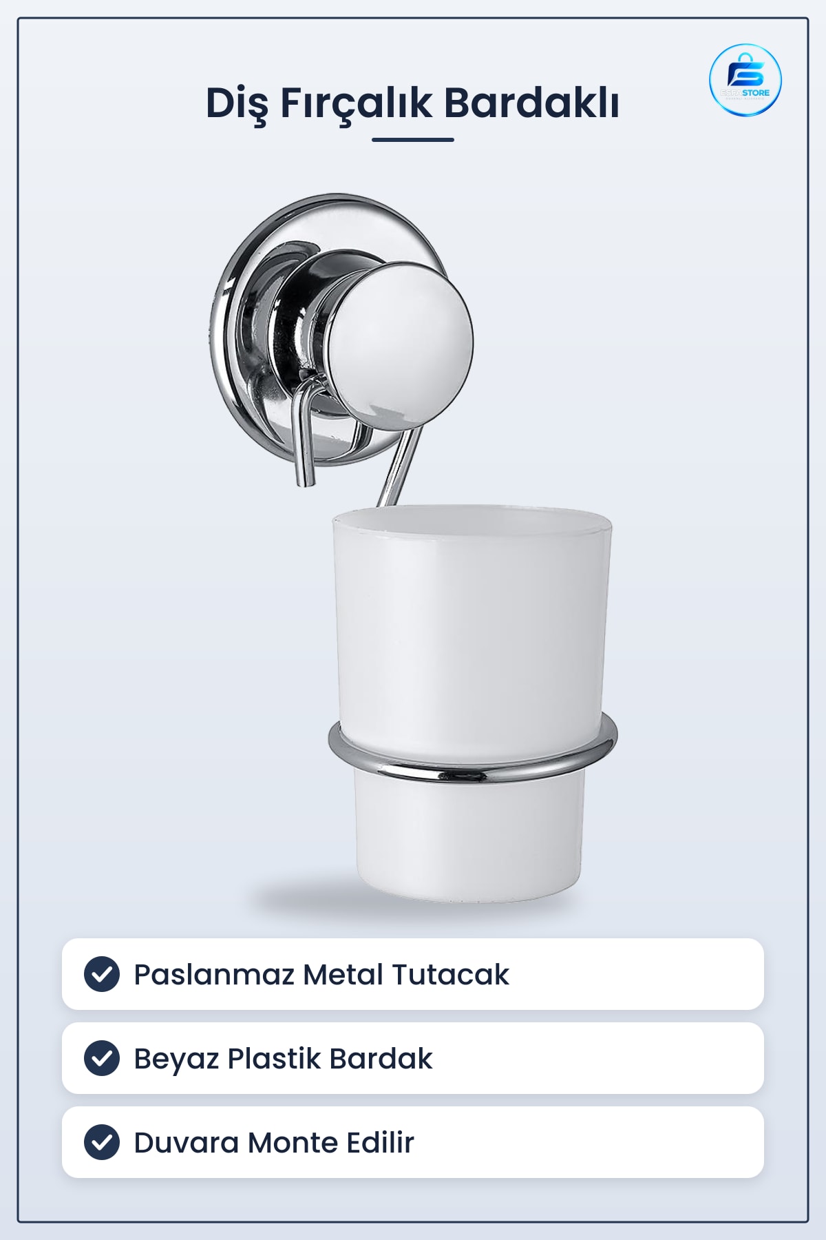 Diş Fırçası Tutacağı Paslanmaz Metal Bardaklı Dekoratif Duvara Monte Banyo Fırçalığı