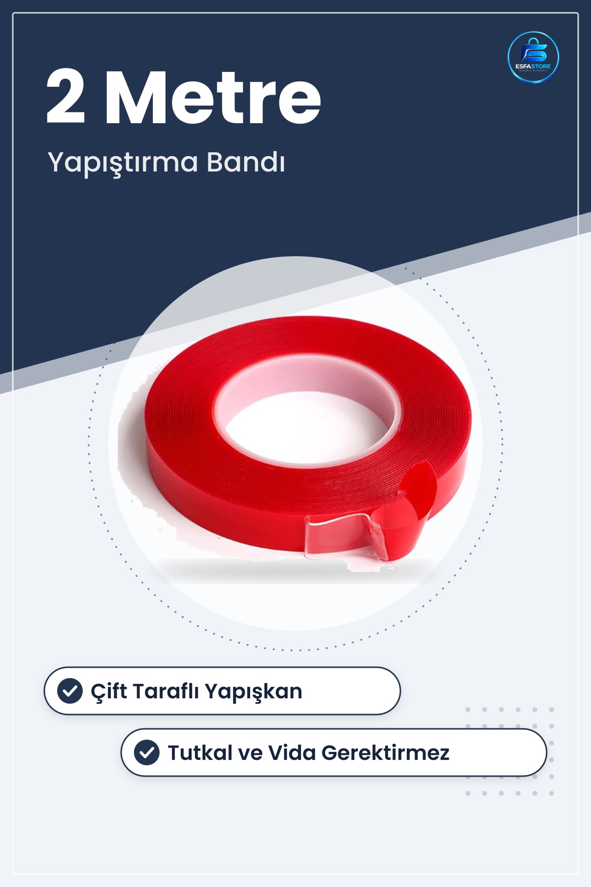 Çift Taraflı Yapışkanlı Silikon Bant 2 Metre Pratik Yapıştırma Bandı Çap 6 cm Yüzey İçin