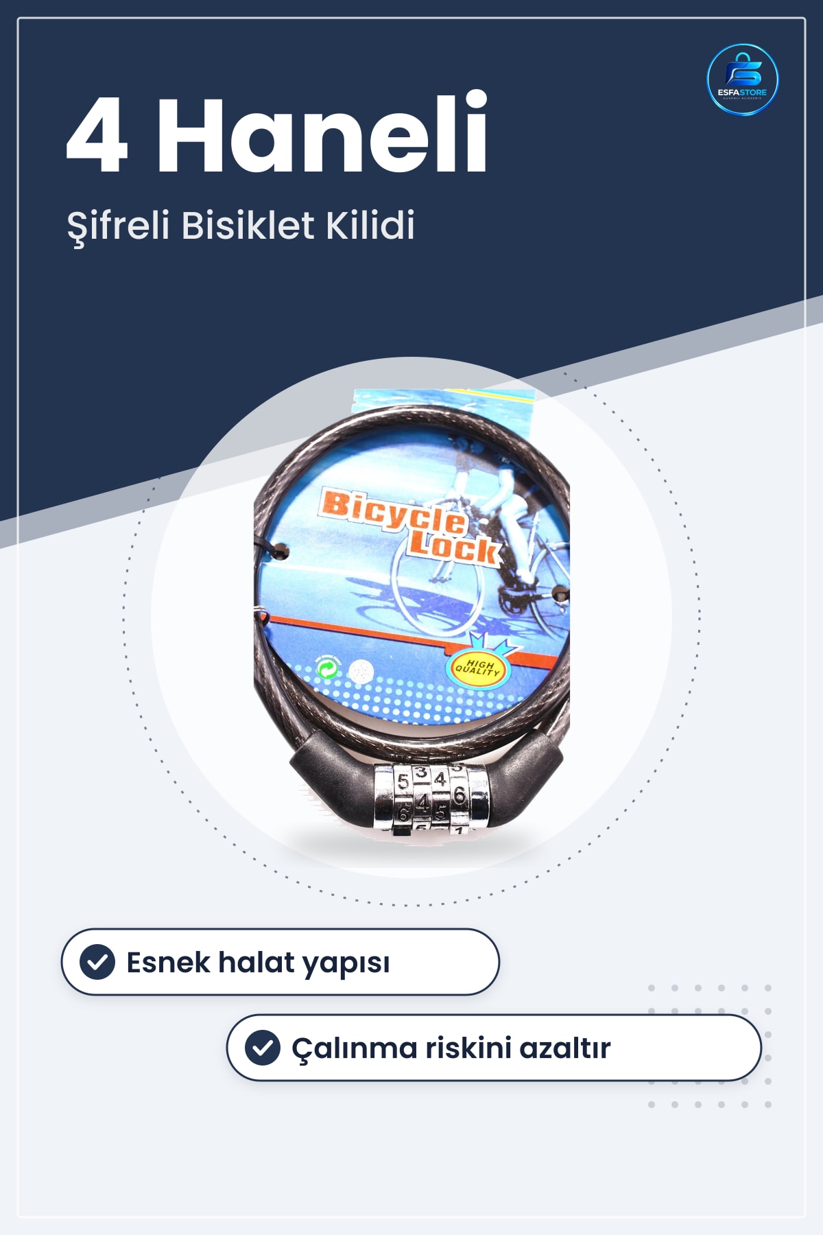 Bisiklet Halat Kilidi Çalınma Engelleyici 4 Haneli Şifreli 60 cm Kombinasyonlu Kilit Güvenlik