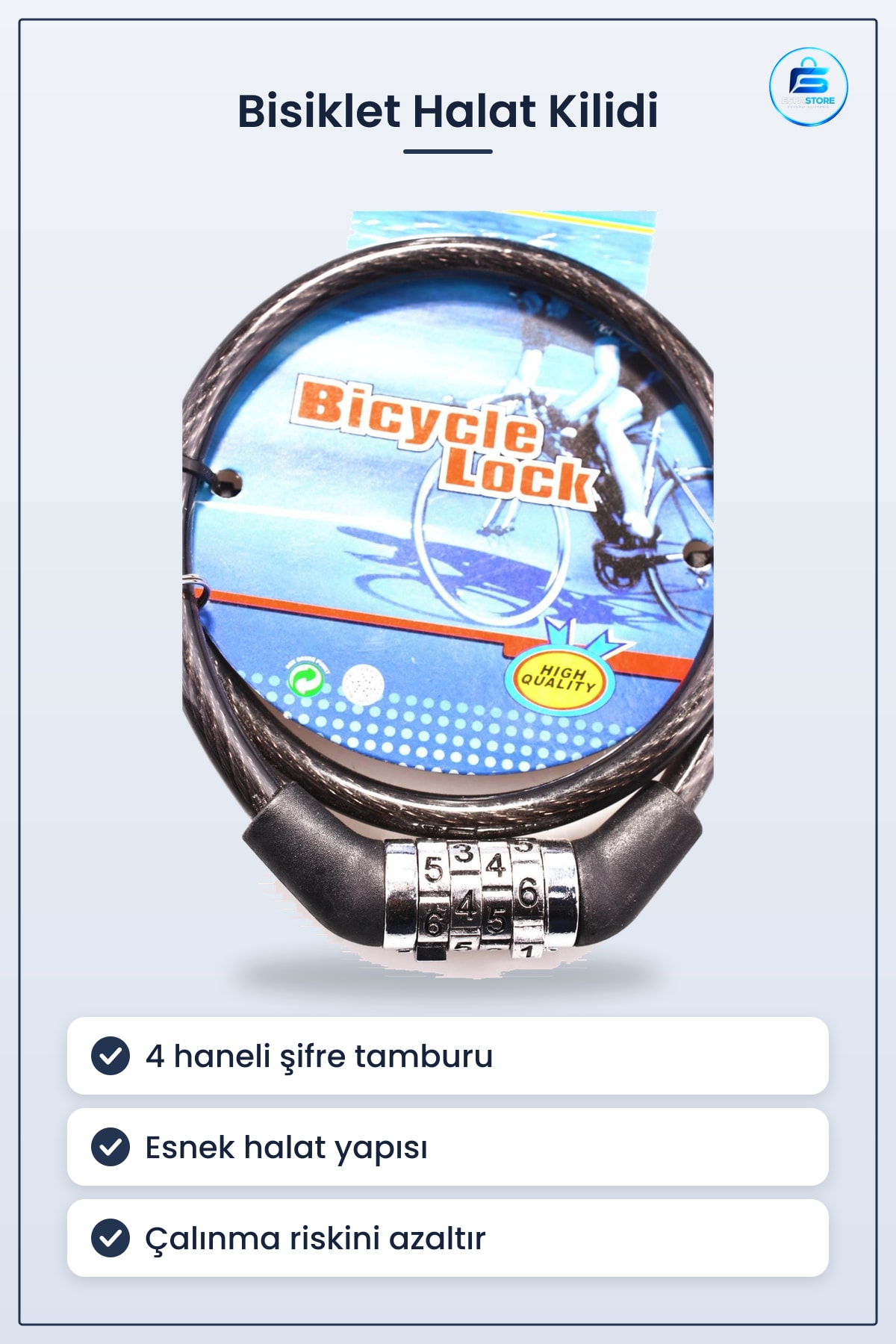 Bisiklet Halat Kilidi Çalınma Engelleyici 4 Haneli Şifreli 60 cm Kombinasyonlu Kilit Güvenlik