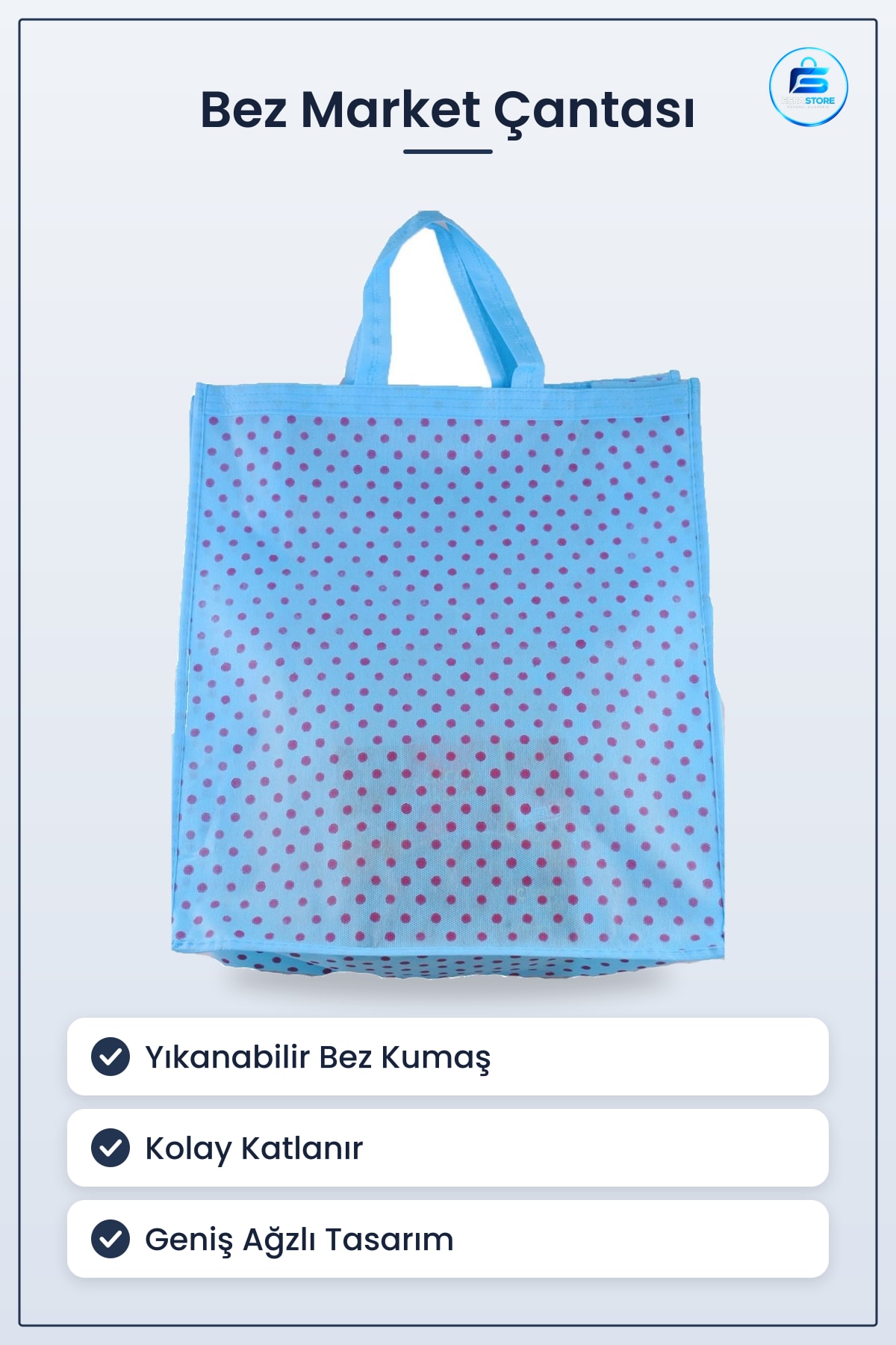 Puantiyeli Pazar Market Alışveriş Taşıma Bez Çantası Yeniden Kullanılabilir Uzun Ömürlü Yıkanabilir