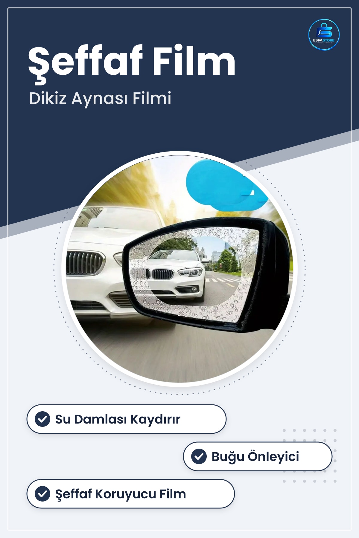 Araç Yan Dikiz Aynsı Yağmur Kaydırıcı Buğu Önleyici Şeffaf Koruyucu Film Pratik Kullanışlı
