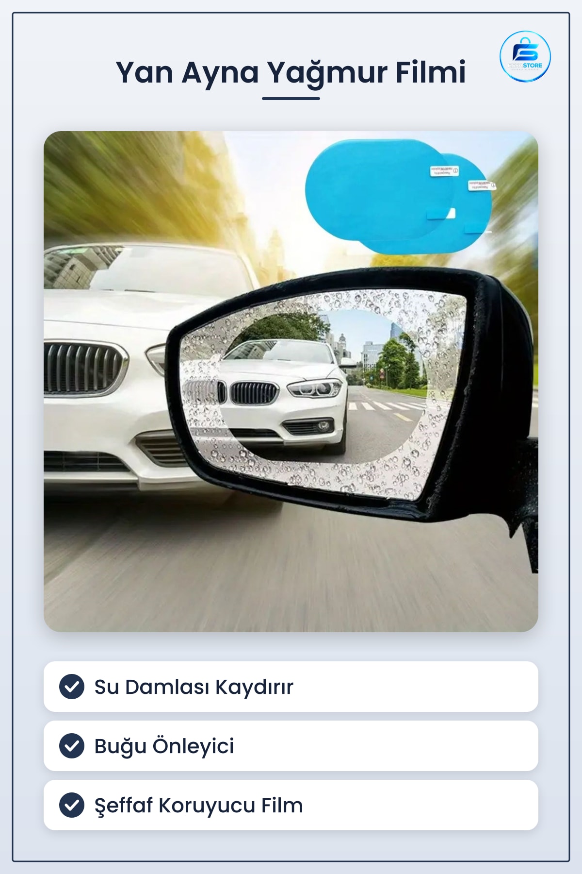 Araç Yan Dikiz Aynsı Yağmur Kaydırıcı Buğu Önleyici Şeffaf Koruyucu Film Pratik Kullanışlı