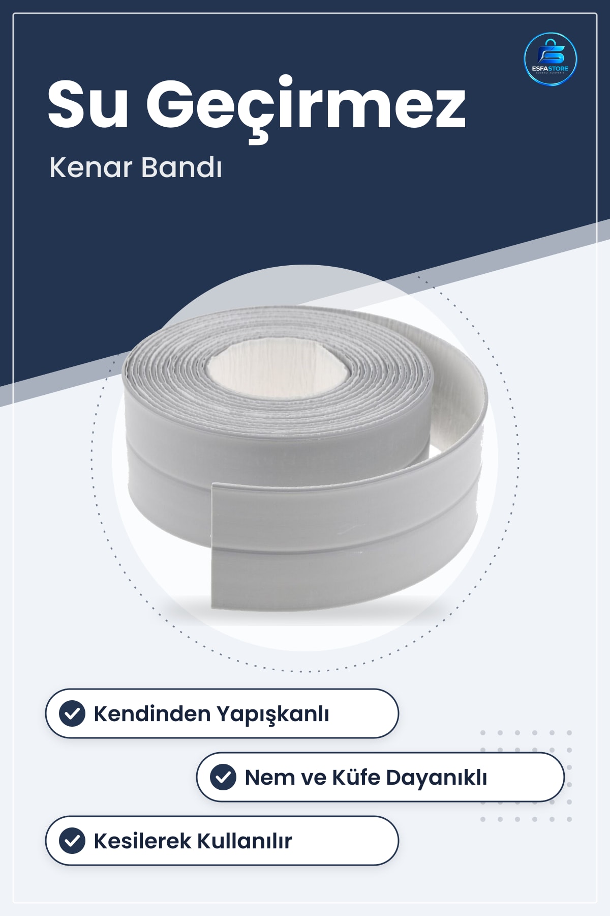 Su Sızdırmaz Banyo Lavabo Küvet İzolasyon Şerit Bant Kendinden Yapışkanlı Mutfak Kenar Bandı
