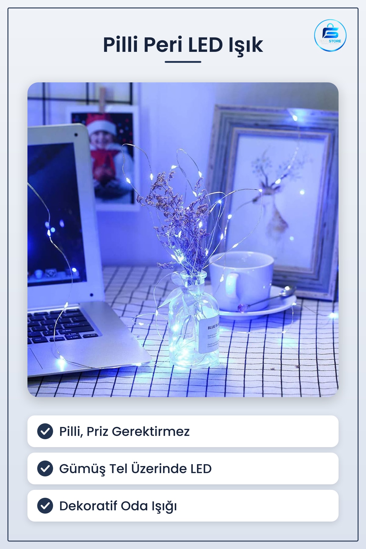 Pilli Peri Led Dekoratif Süsleme Lambası Oda Dekorasyonu Aydınlatma Hediyelik Dizi Işık Pratik