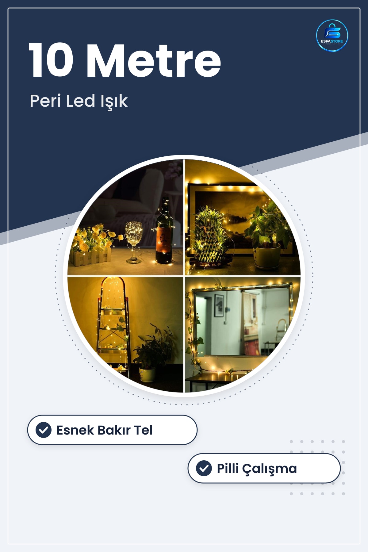 Pilli Peri Led Işık Aydınlatma Şerit Saçak Spot Süsleme Dekoratif Ev Dayanıklı Hediyelik Pratik
