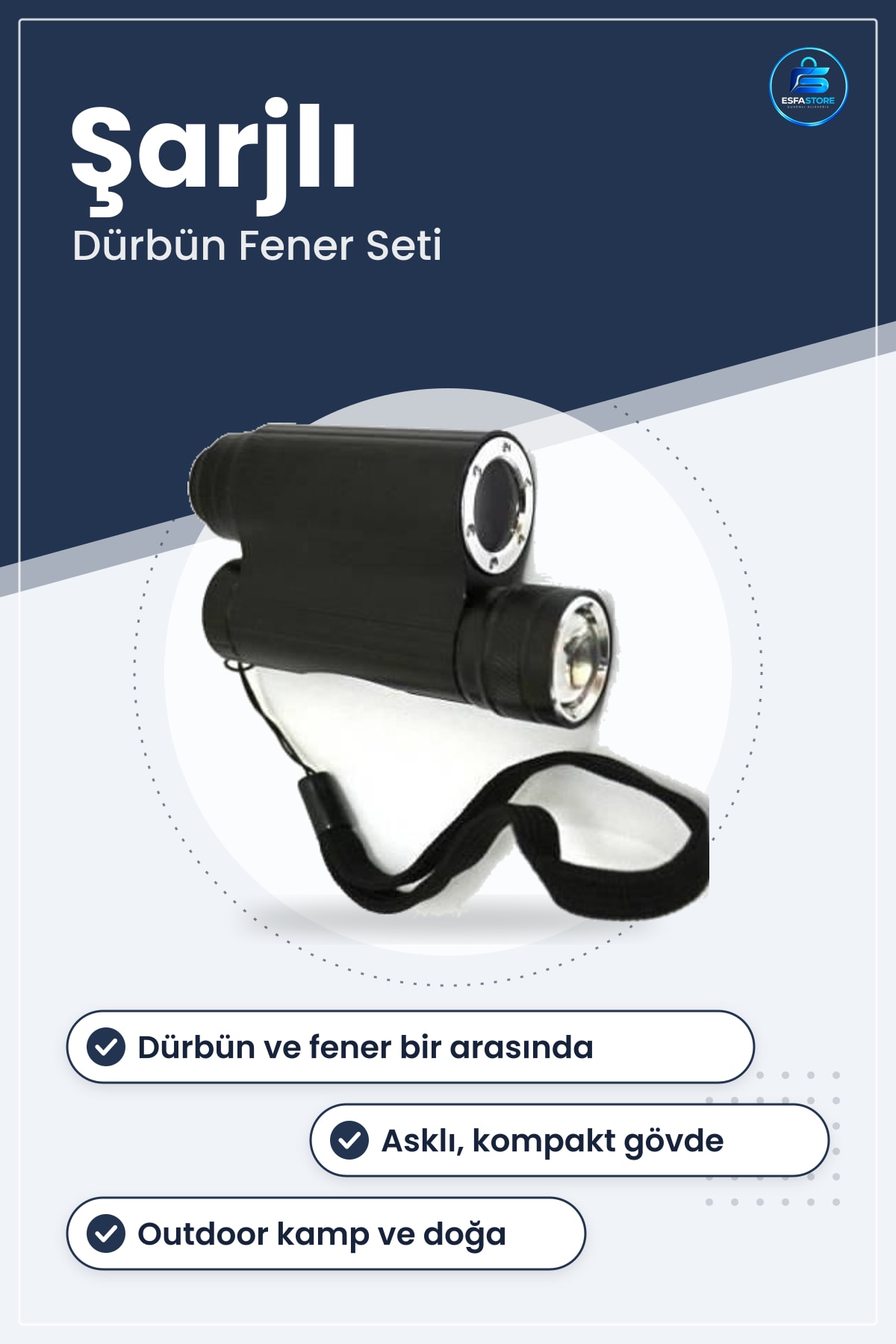 Zoom Fenerli Cep Dürbünü Şarjlı El Feneri Aydınlatma Seti Pratik Outdoor Kullanım İçin Kompakt