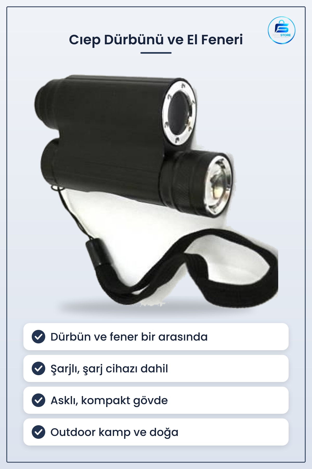 Zoom Fenerli Cep Dürbünü Şarjlı El Feneri Aydınlatma Seti Pratik Outdoor Kullanım İçin Kompakt