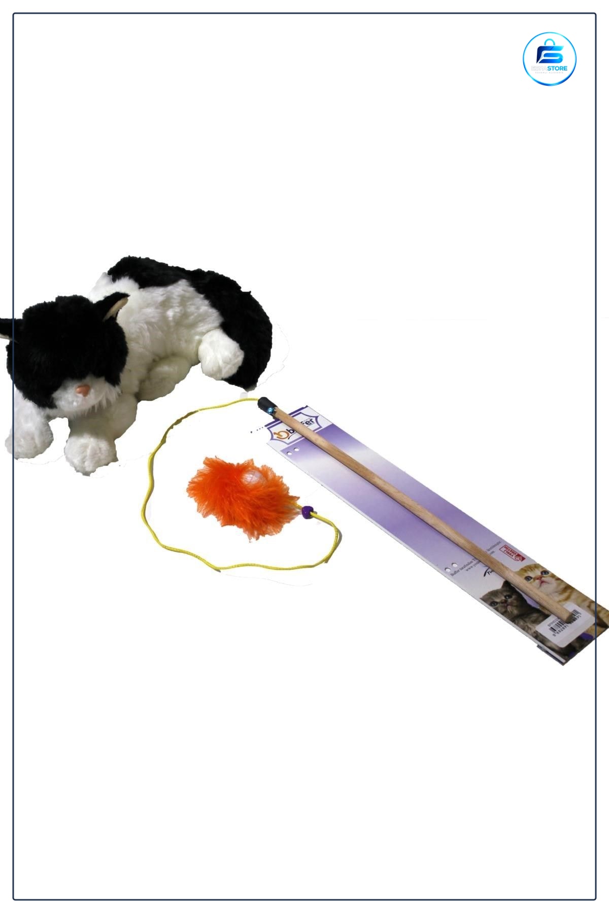 Kedi Oyun Oltası Peluş Oyuncaklı Tahta Saplı Uzayabilen Tüylü Top Yakalama Eğlenceli Pratik