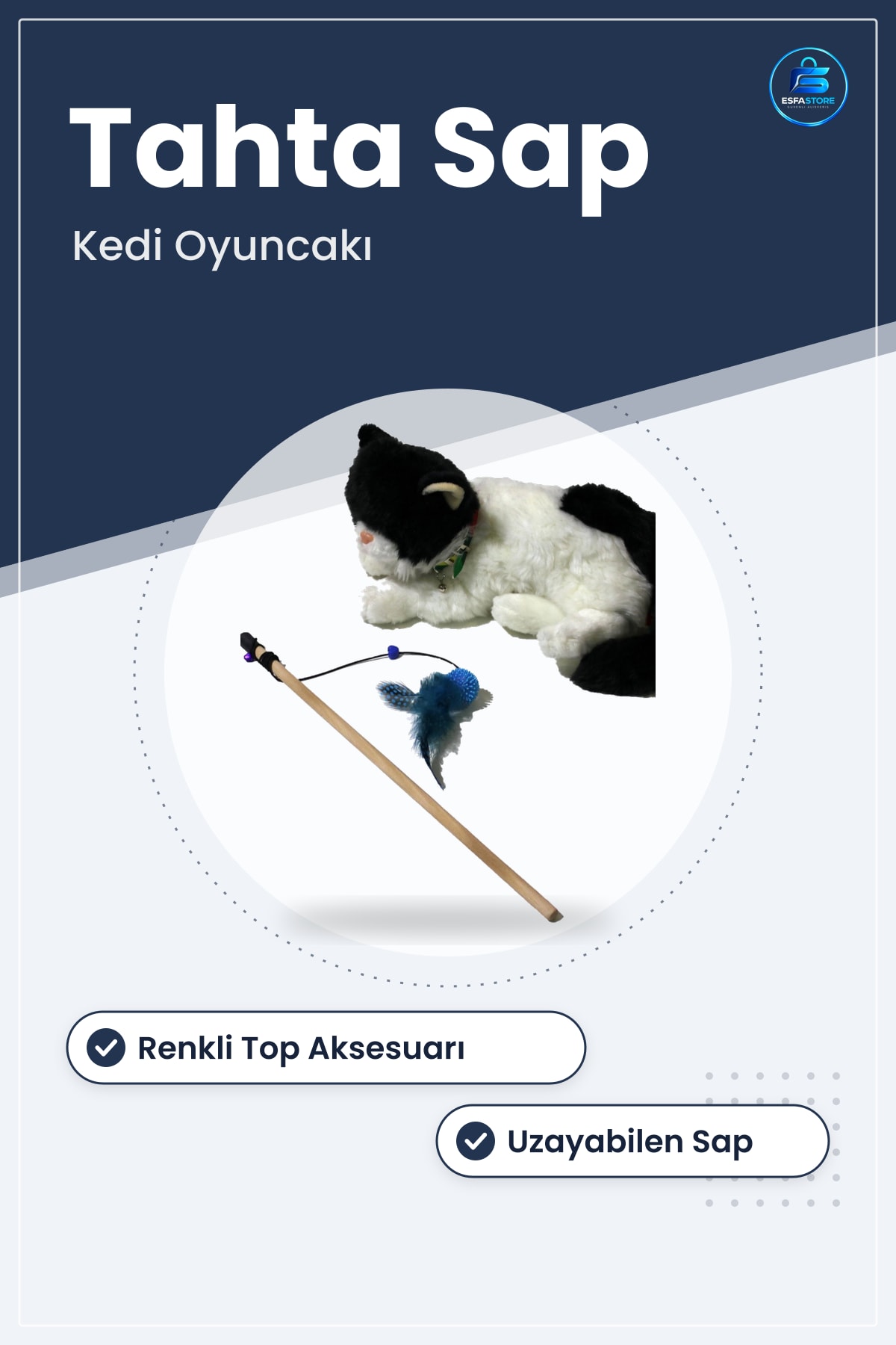 Kedi Oyun Oltası Peluş Oyuncaklı Tahta Saplı Uzayabilen Tüylü Top Yakalama Eğlenceli Pratik