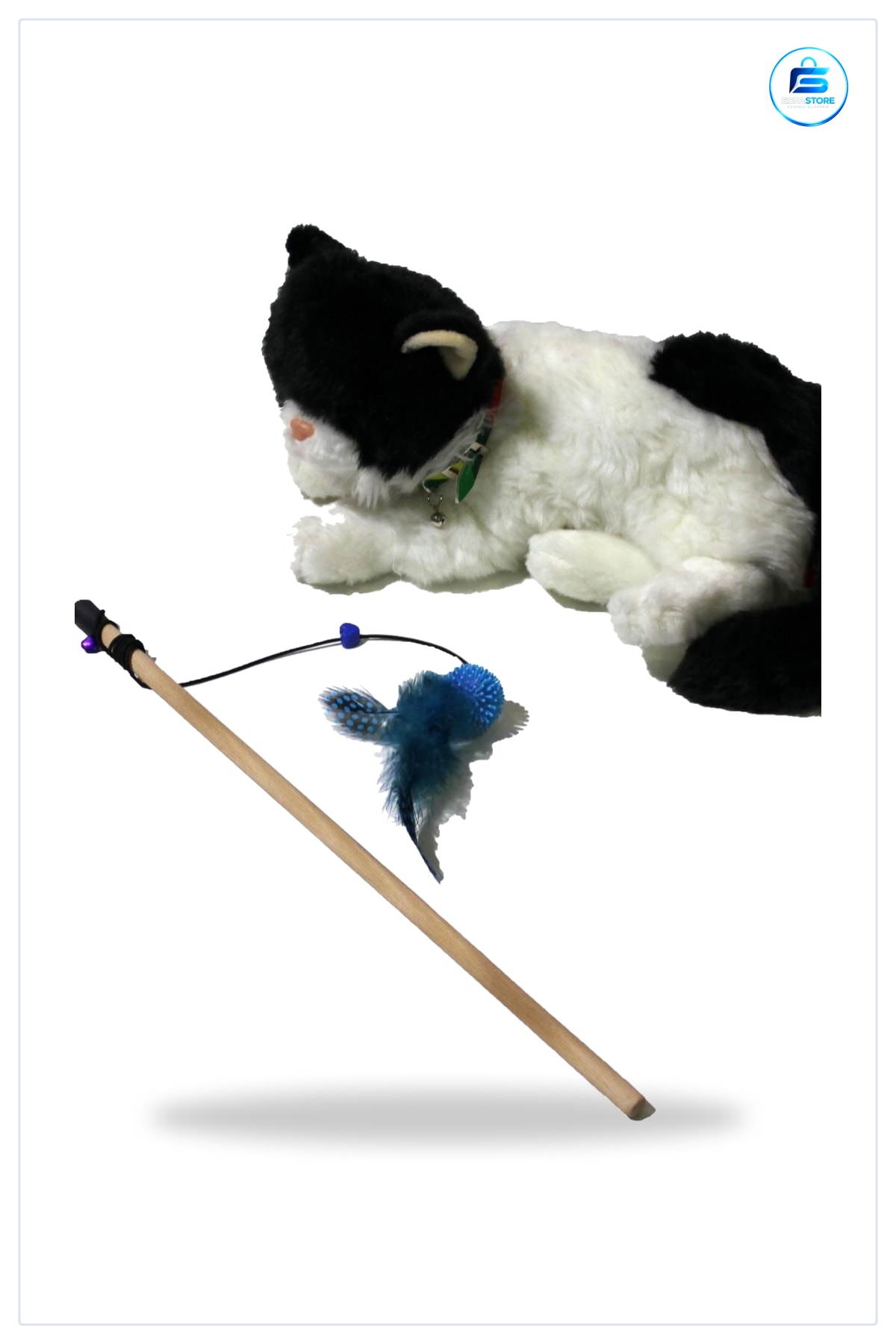 Kedi Oyun Oltası Peluş Oyuncaklı Tahta Saplı Uzayabilen Tüylü Top Yakalama Eğlenceli Pratik
