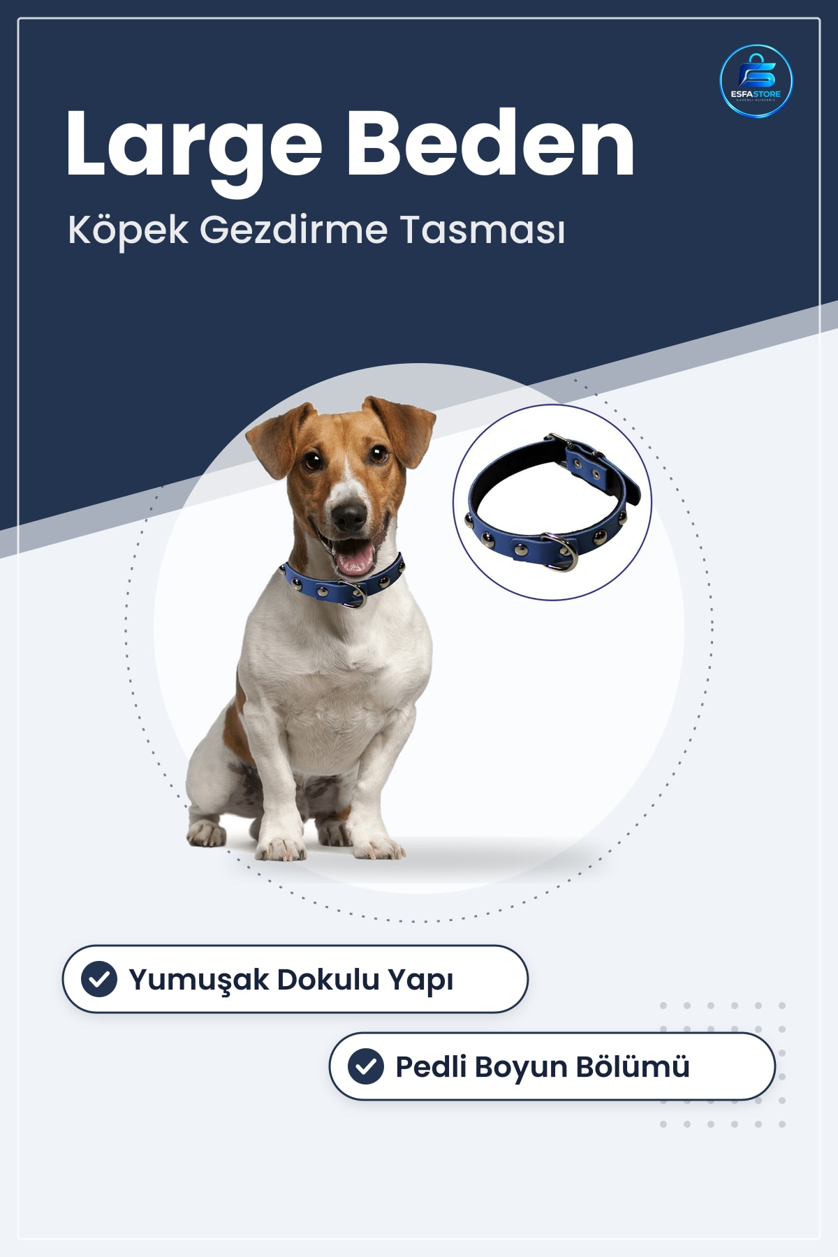 Yumuşak Dokulu Suni Deri Köpek Gezdirme Boyun Tasması Pedli Large Beden Evcil Hayvan