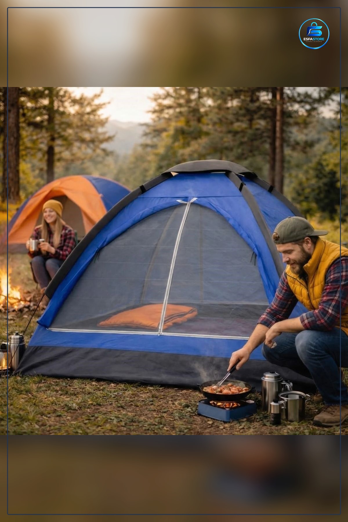 Manuel Kurulumlu Düz Kapılı Aile Tipi Kamp Çadırı Outdoor Doğa ve Piknik Kullanımına Uygun