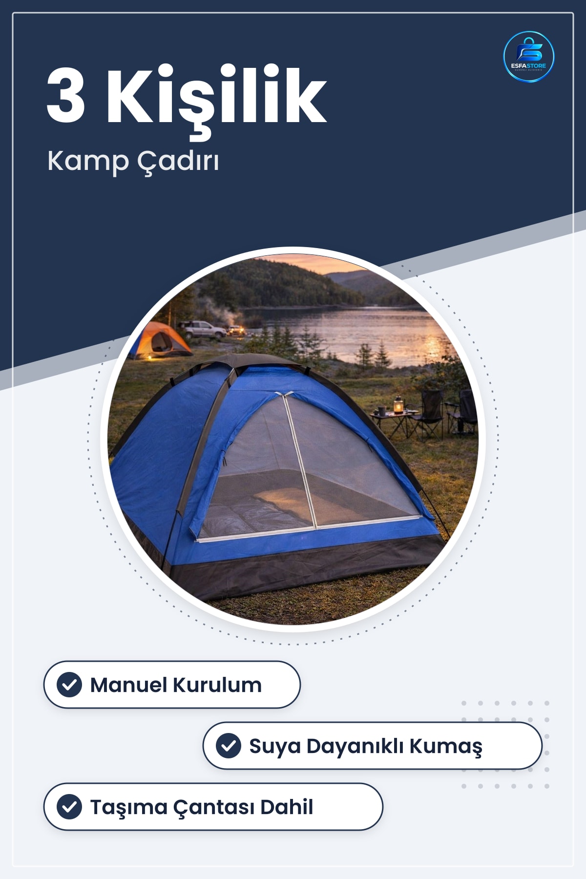 Manuel Kurulumlu Düz Kapılı Aile Tipi Kamp Çadırı Outdoor Doğa ve Piknik Kullanımına Uygun