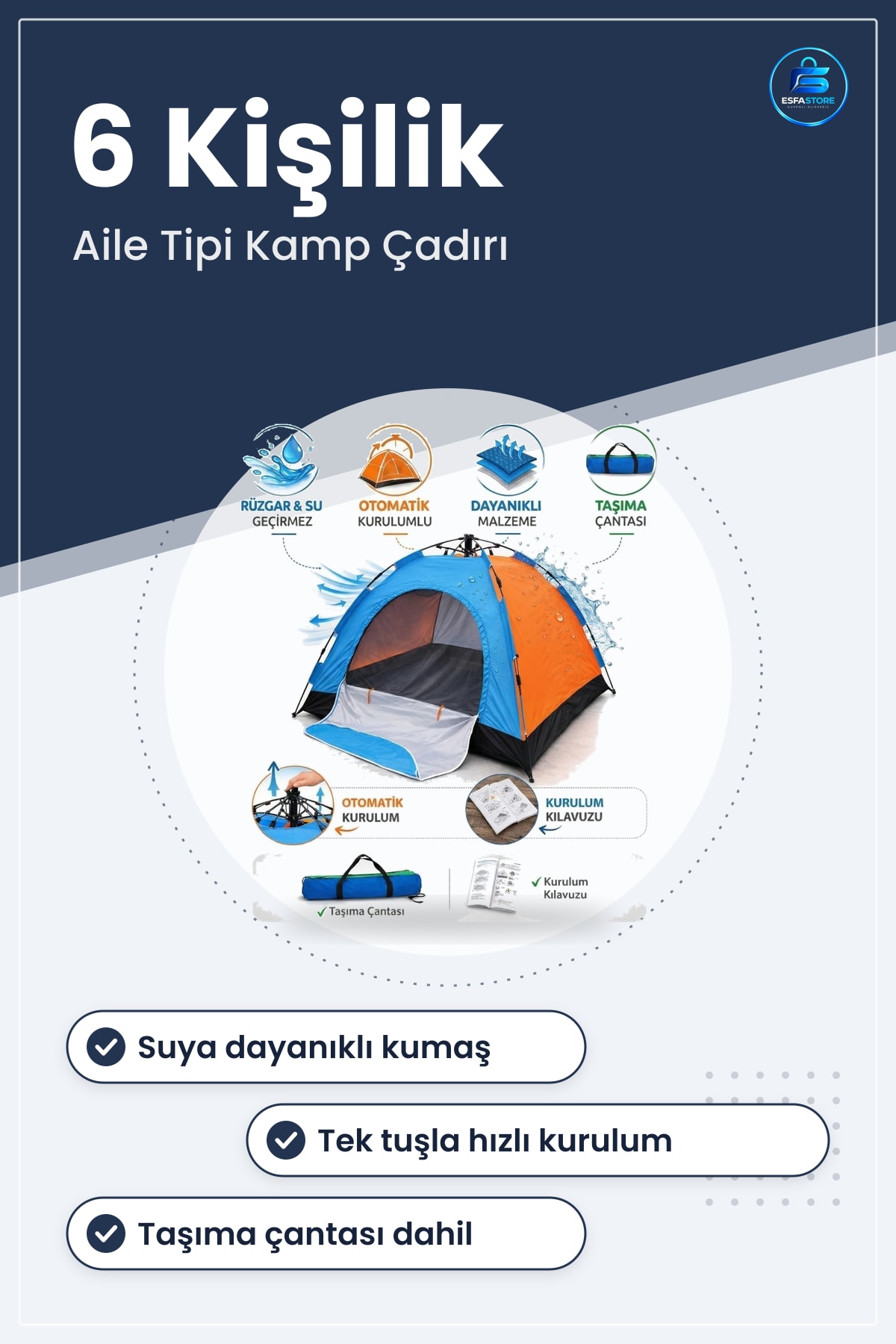 Kamp Çadırı Otomatik Kurulum Geniş Aile Tipi Suya Dayanıklı Hızlı Kurulumlu Outdoor Doğa