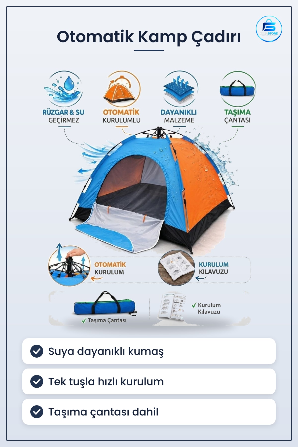 Kamp Çadırı Otomatik Kurulum Geniş Aile Tipi Suya Dayanıklı Hızlı Kurulumlu Outdoor Doğa