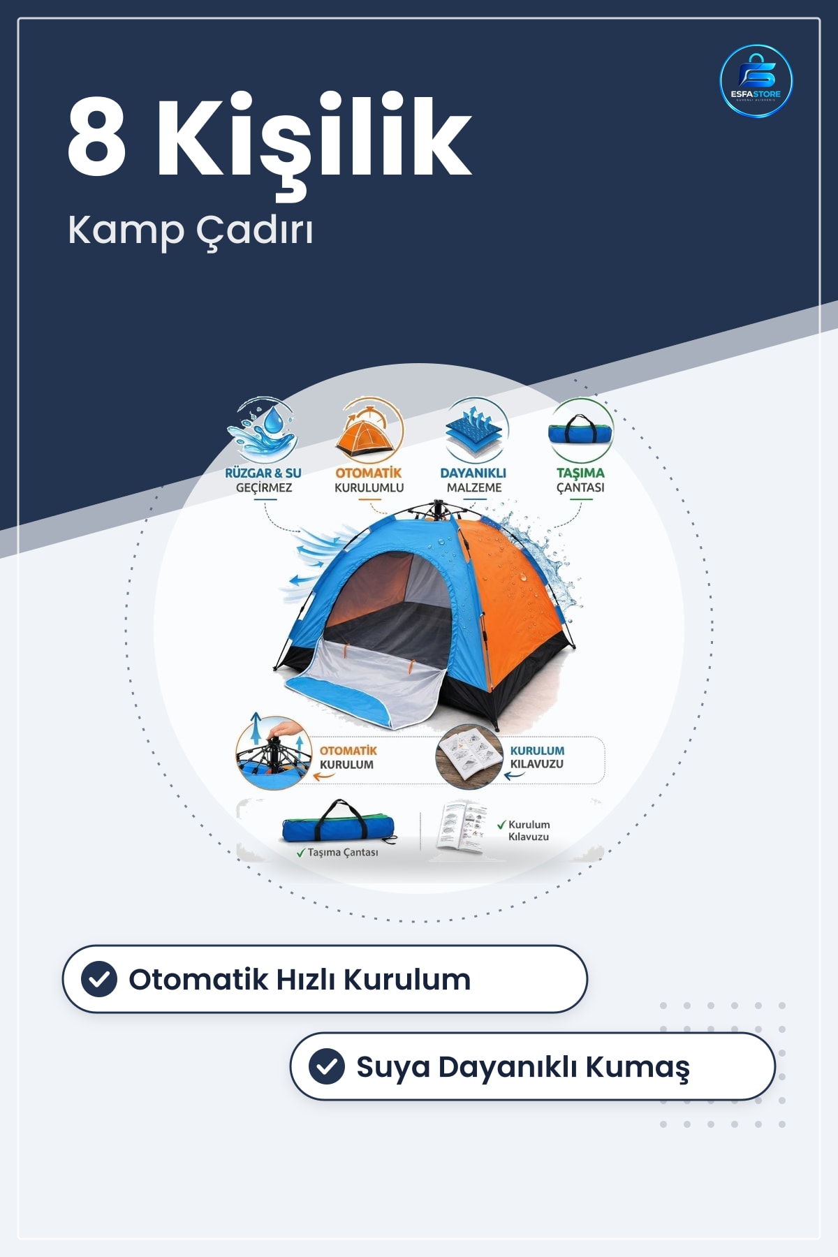 Otomatik Kurulumlu Kamp Çadırı Suya Dayanıklı Geniş Aile Modeli Piknik ve Doğa İçin Ferah
