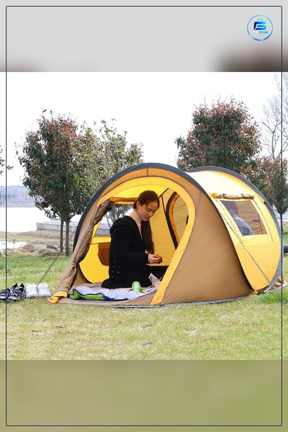 Vagon Tipi Yarı Otomatik Kamp Çadırı Çift Kapılı Pencereli Hafif Taşınabilir Outdoor Doğa