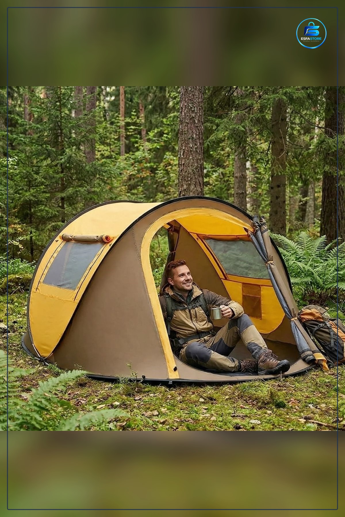 Vagon Tipi Yarı Otomatik Kamp Çadırı Çift Kapılı Pencereli Hafif Taşınabilir Outdoor Doğa