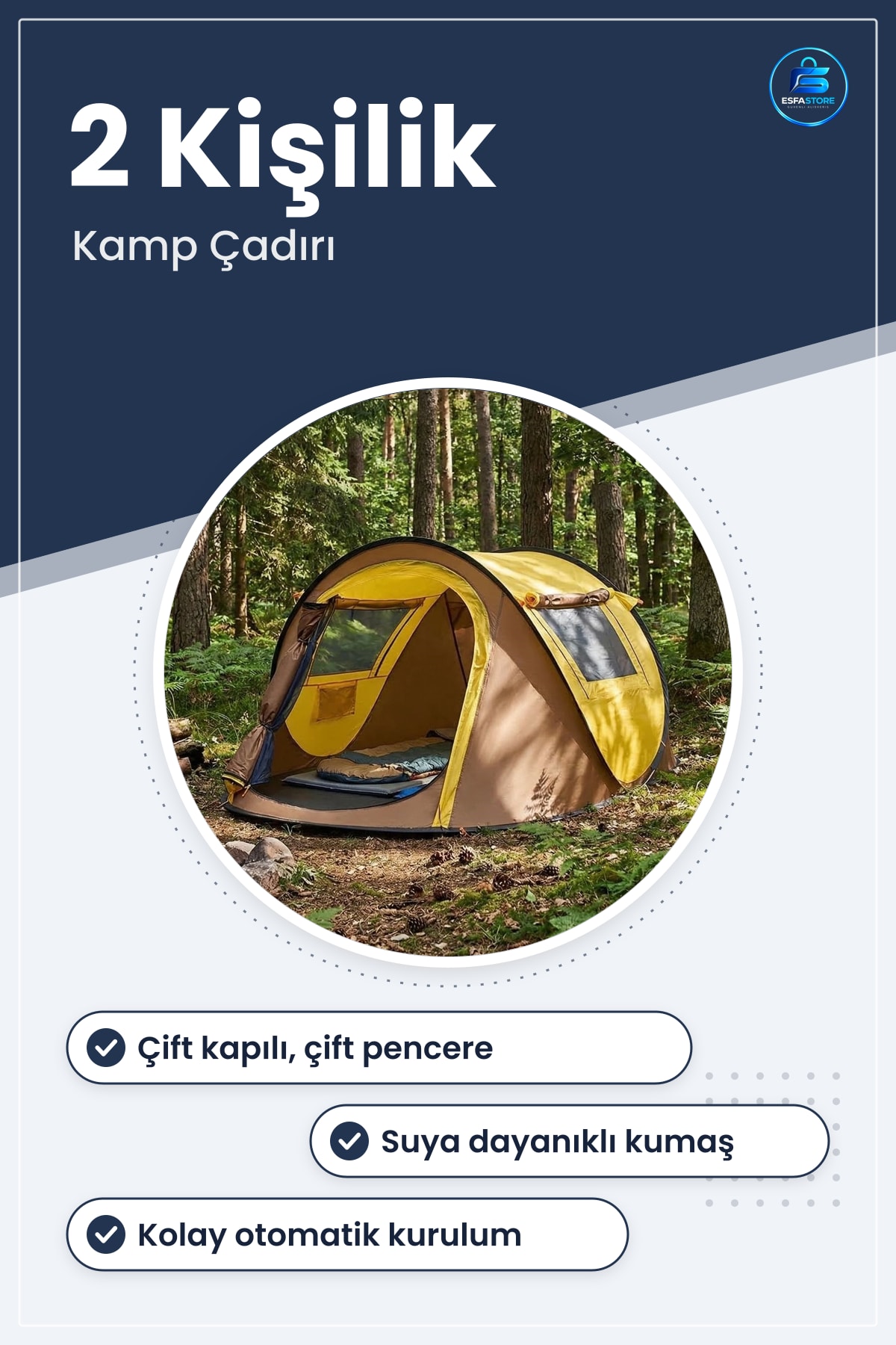Vagon Tipi Yarı Otomatik Kamp Çadırı Çift Kapılı Pencereli Hafif Taşınabilir Outdoor Doğa