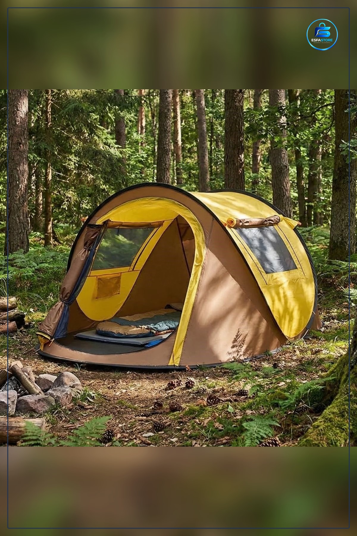Vagon Tipi Yarı Otomatik Kamp Çadırı Çift Kapılı Pencereli Hafif Taşınabilir Outdoor Doğa